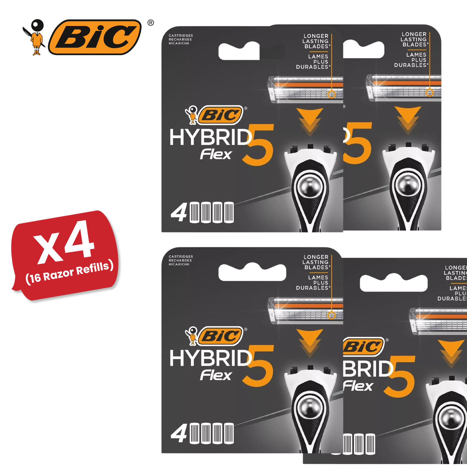 BIC Flex 5 Hybrid Men's Razor Refills -4 Replacement Cartridges for Smooth Shave - Picture 10 of 12