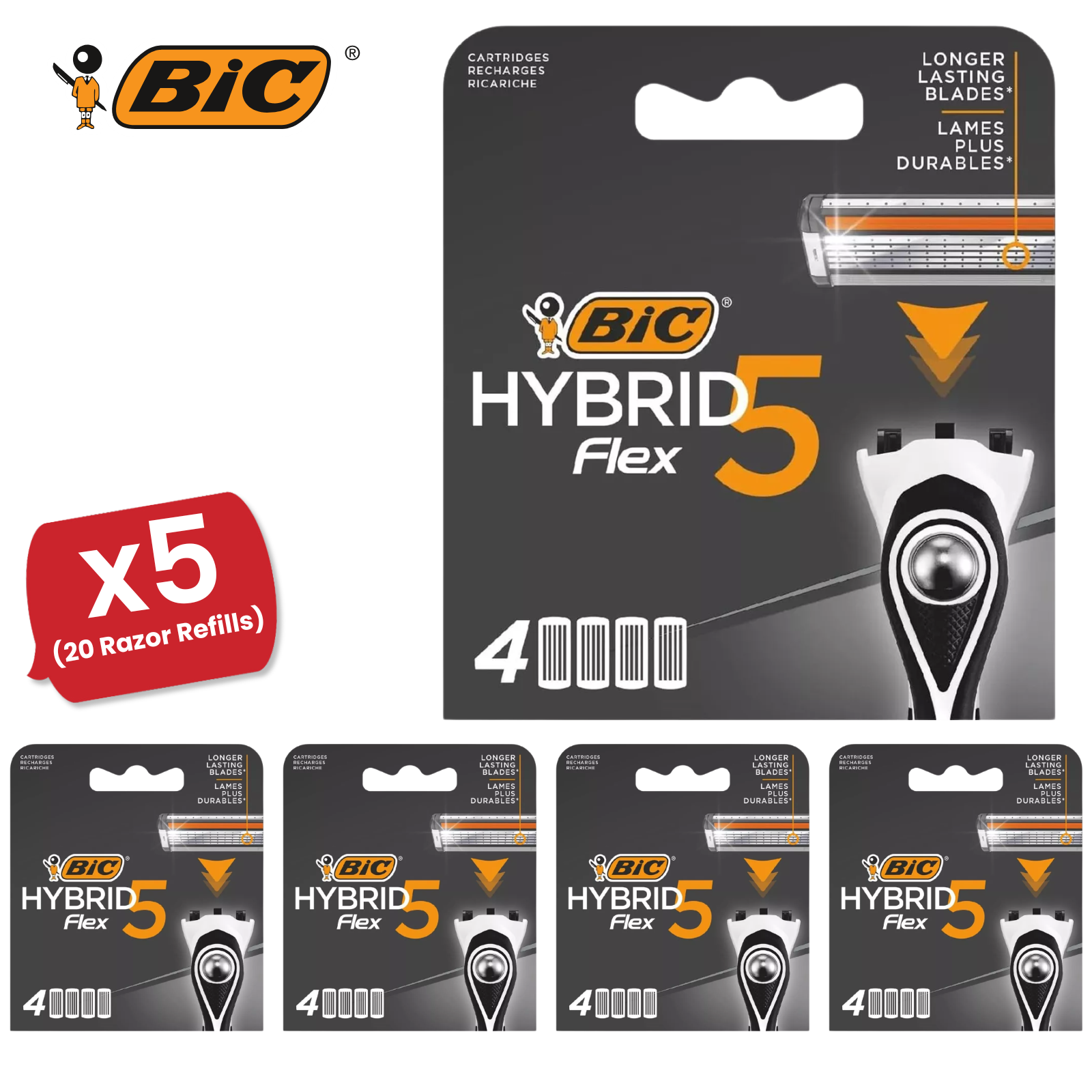 BIC Flex 5 Hybrid Men's Razor Refills -4 Replacement Cartridges for Smooth Shave - Picture 11 of 12