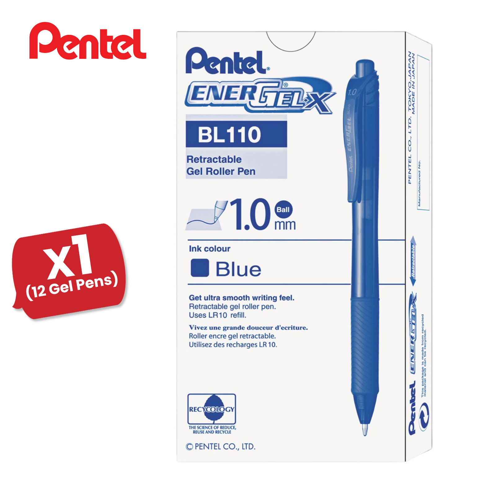 Pentel EnerGel X BL107 Blue Gel Ink Pens Fine Tip, Smooth Writing Pen Pack of 12 - Picture 6 of 10