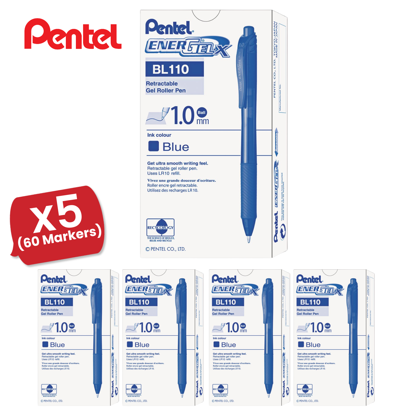 Pentel EnerGel X BL107 Blue Gel Ink Pens Fine Tip, Smooth Writing Pen Pack of 12 - Picture 10 of 10