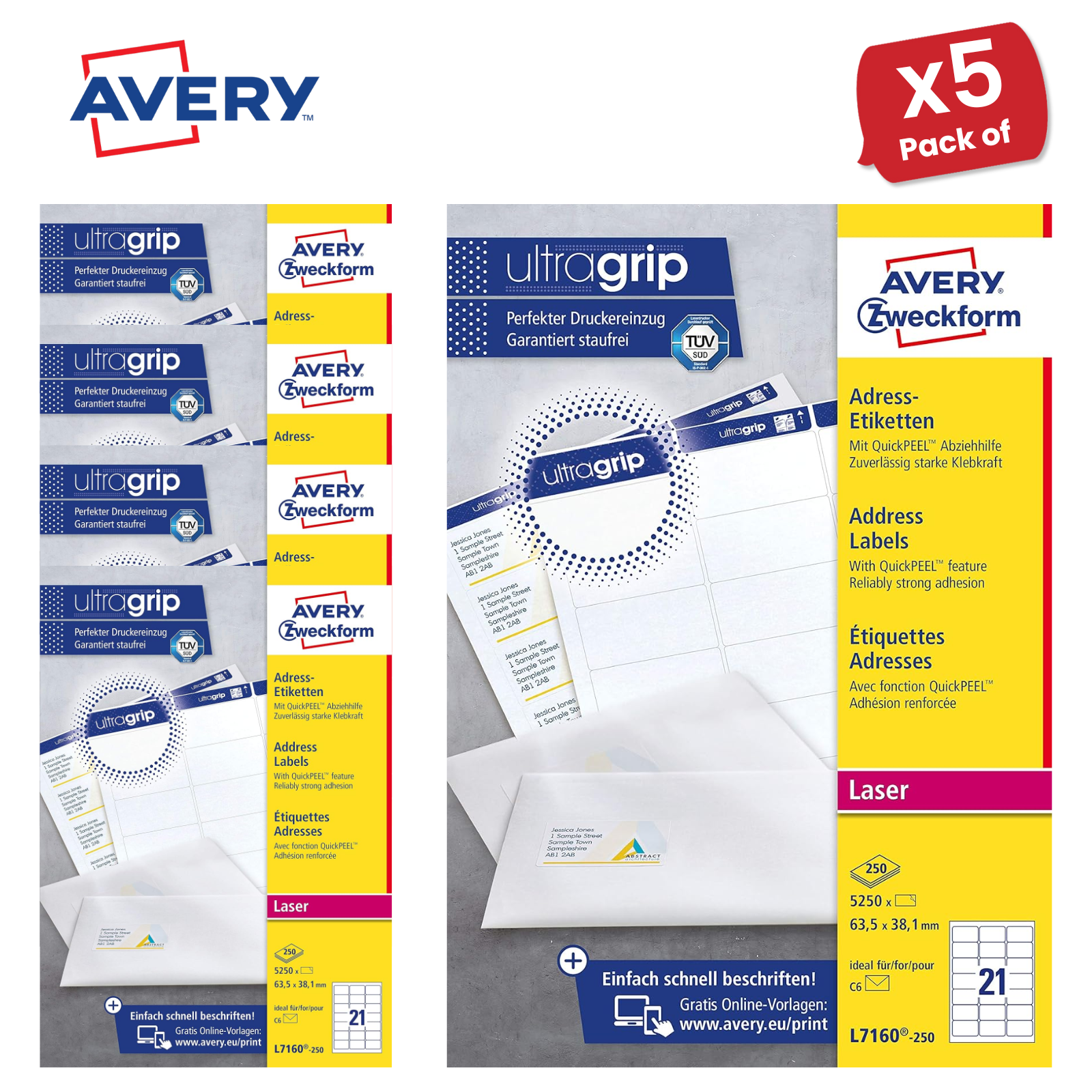 Avery L7160-250 Address Labels, 250 Sheets, 5250 Labels 63.5 x 38.1mm - 1 to 5 - Picture 11 of 11