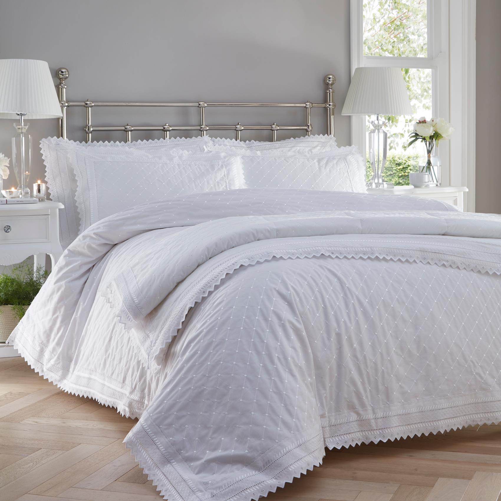 Balmoral Broderie Anglaise Quilted Bedspread Throw Throwover Set 3 Colours - Picture 7 of 10