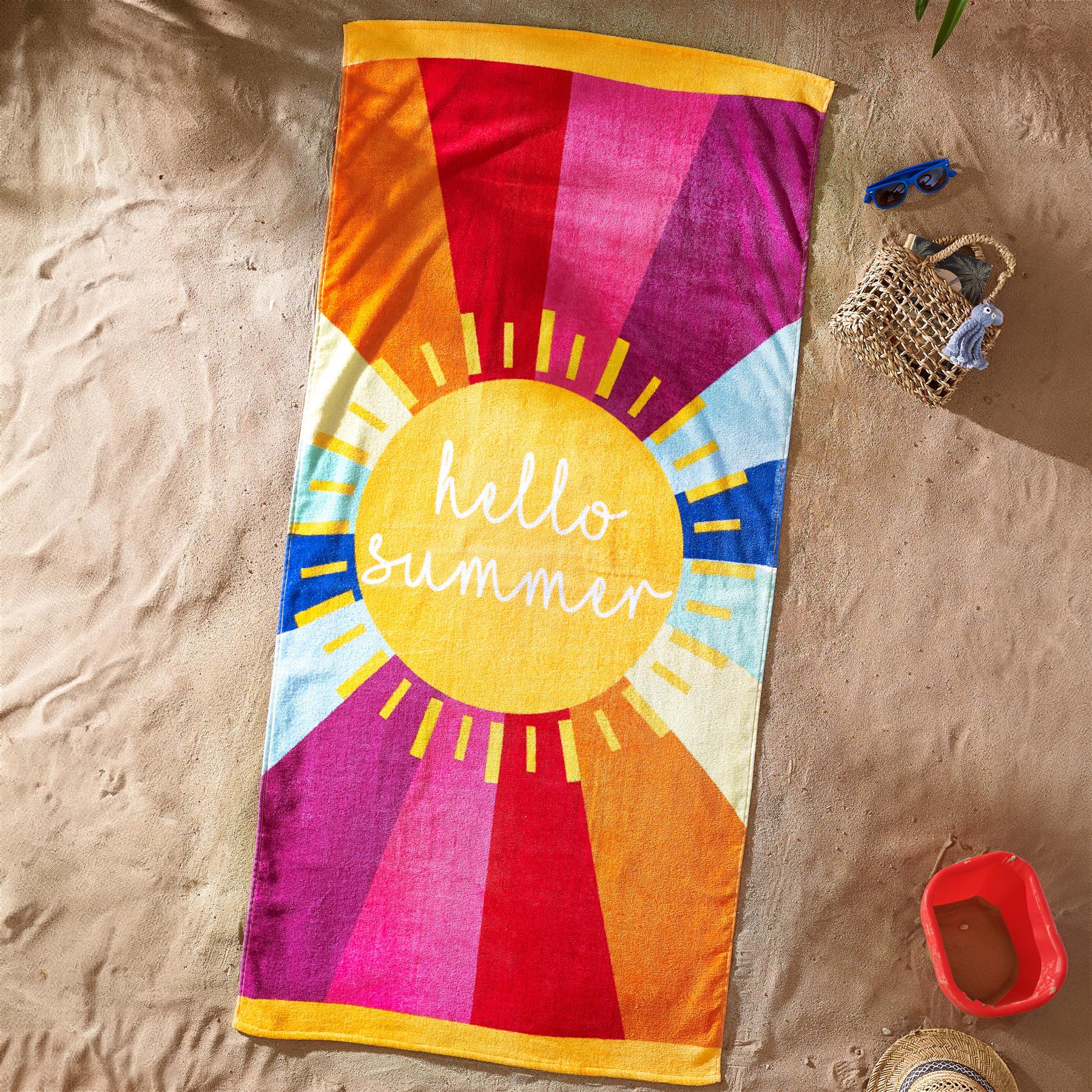 Catherine Lansfield Beach Towel Sunbed Lounger Cotton Patterned Plain - Picture 20 of 52