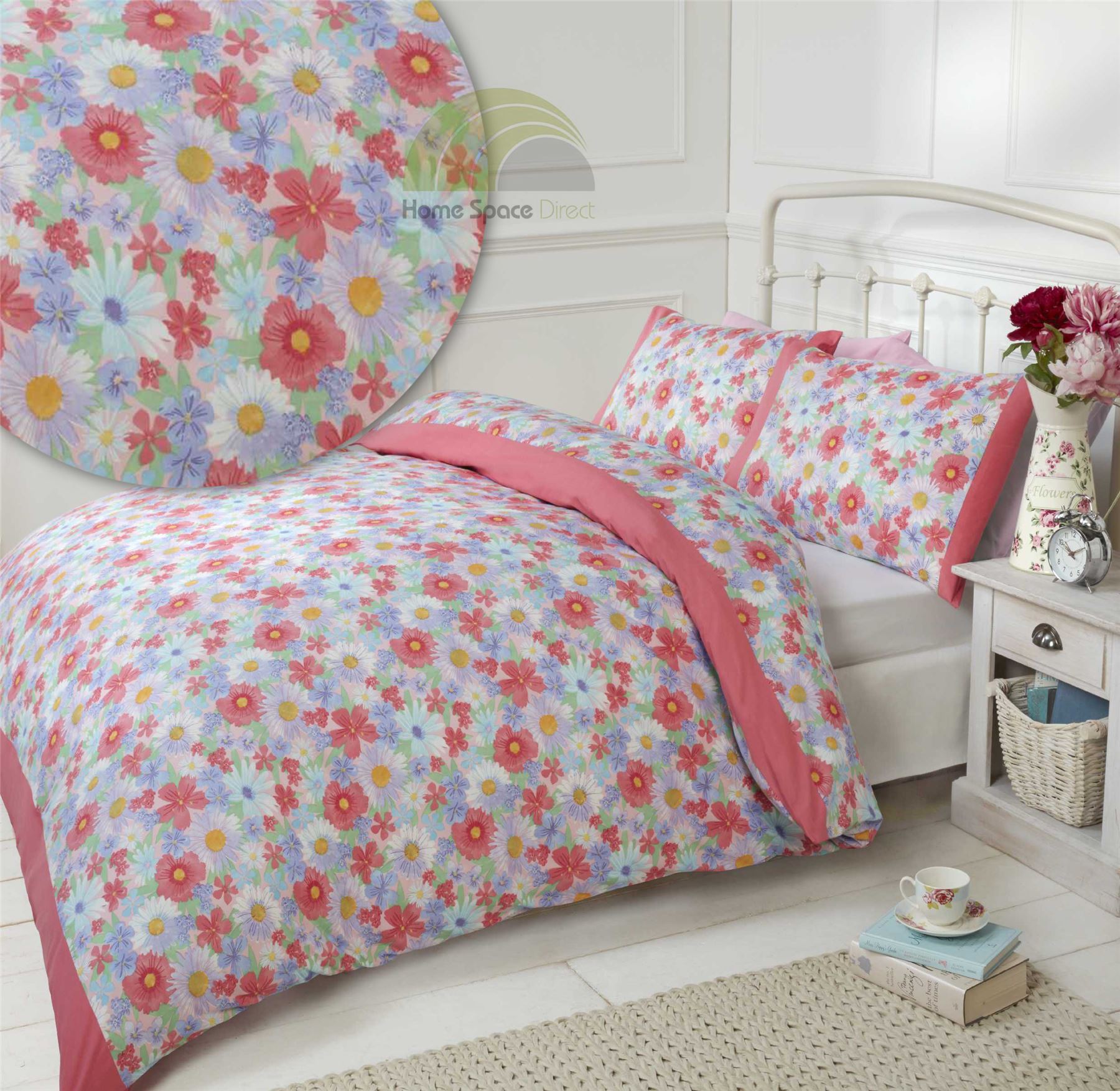 Floral Quilt Duvet Cover & Pillowcase Bedding Bed Set Single Double