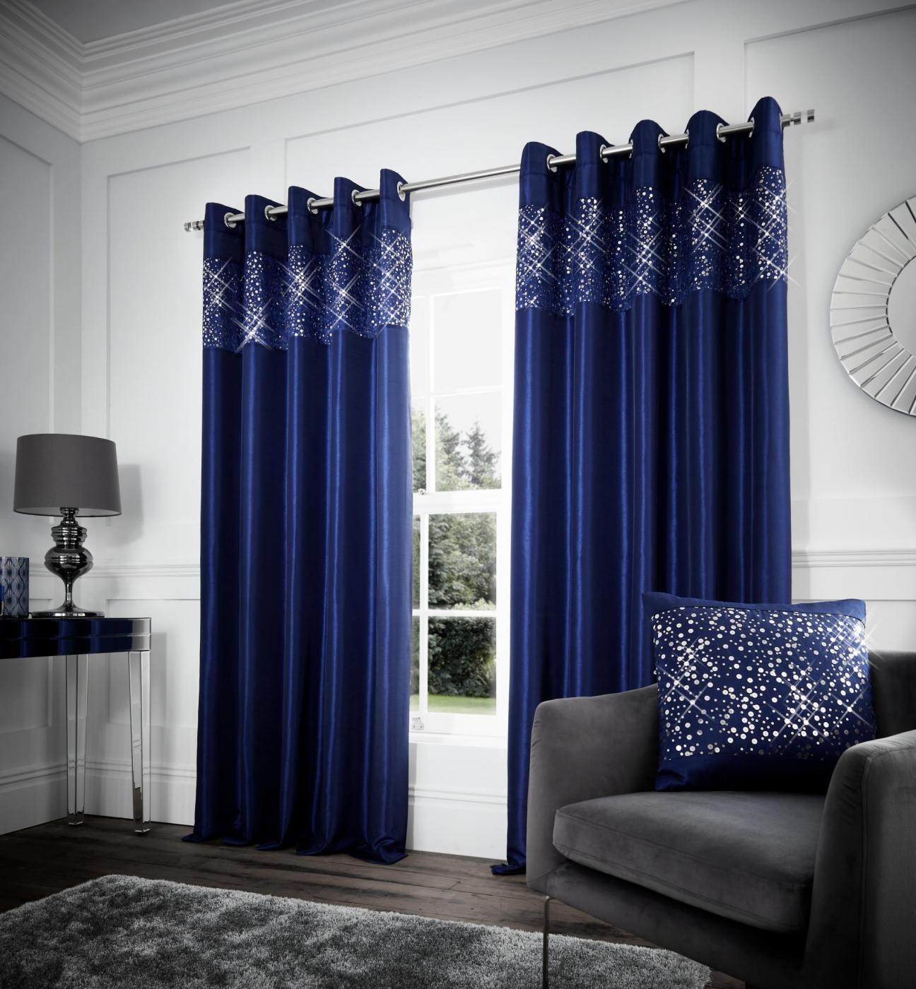 Catherine Lansfield Glitzy Eyelet Curtain Pair Fully Lined Or Cushion Cover New - Picture 12 of 16