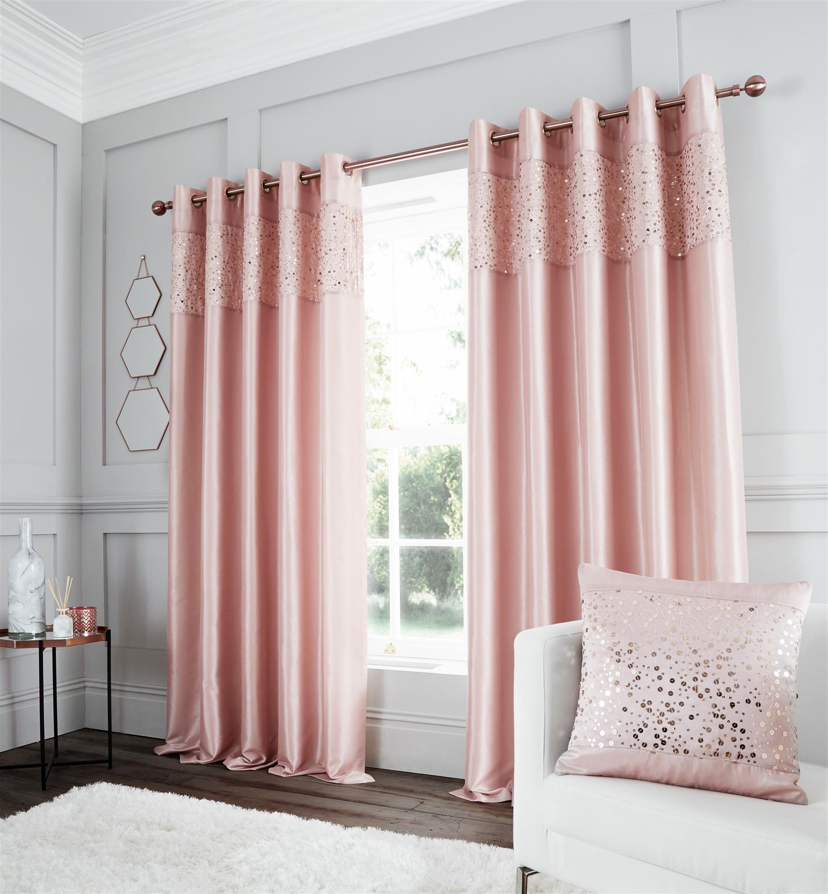 Catherine Lansfield Glitzy Eyelet Curtain Pair Fully Lined Or Cushion Cover New - Picture 9 of 16