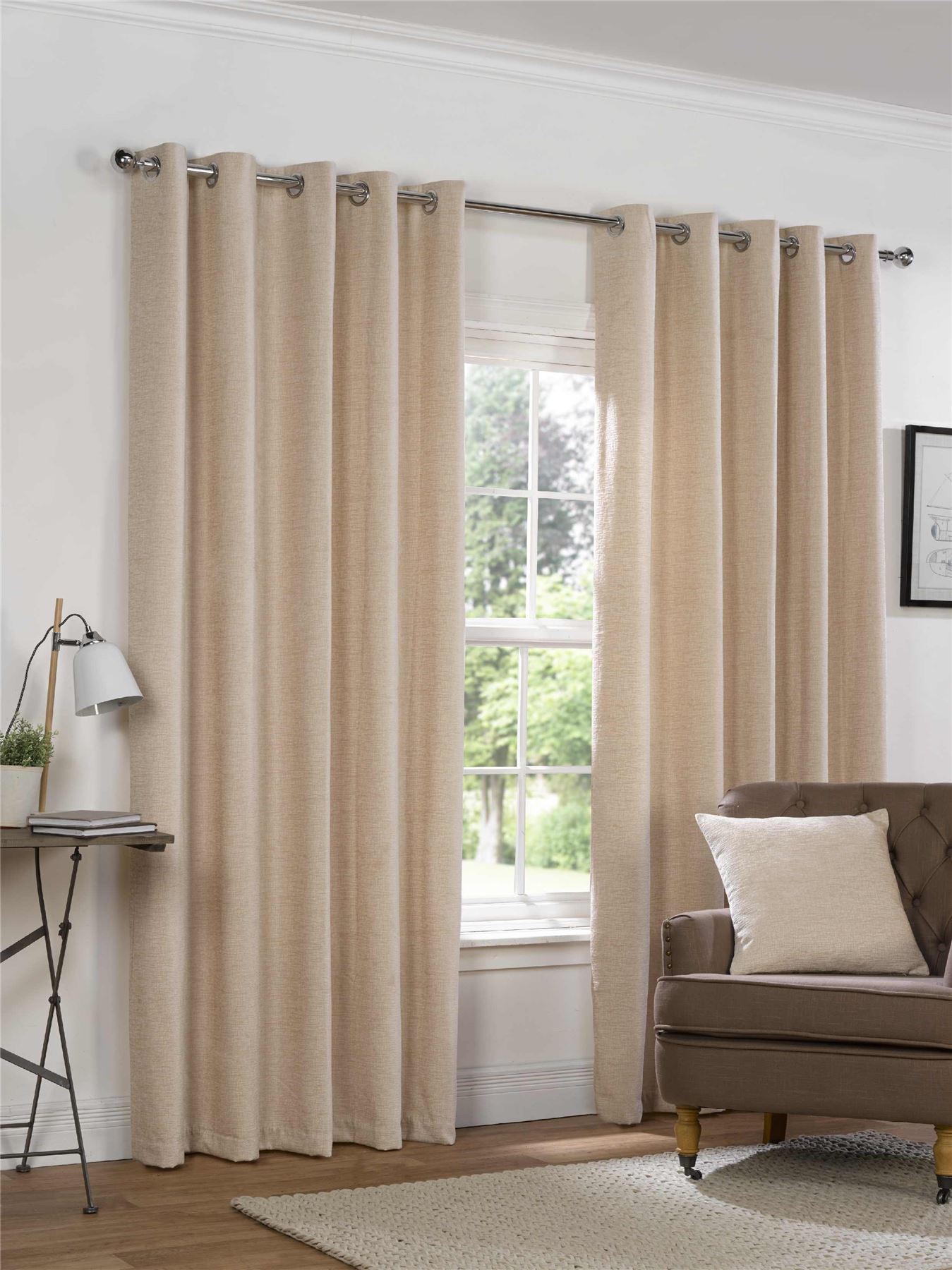Striped Eyelet Curtains Modern Ring Top Ready Made Fully Lined Curtain