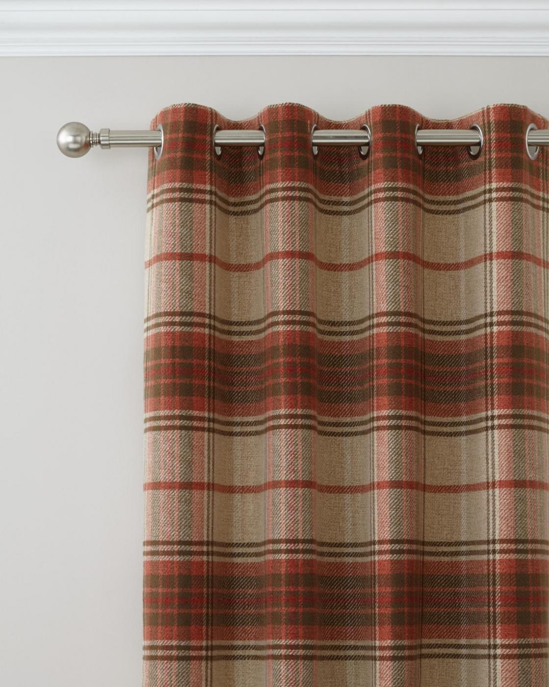 House Additions Brushed Heritage Check Eyelet Curtains Orange