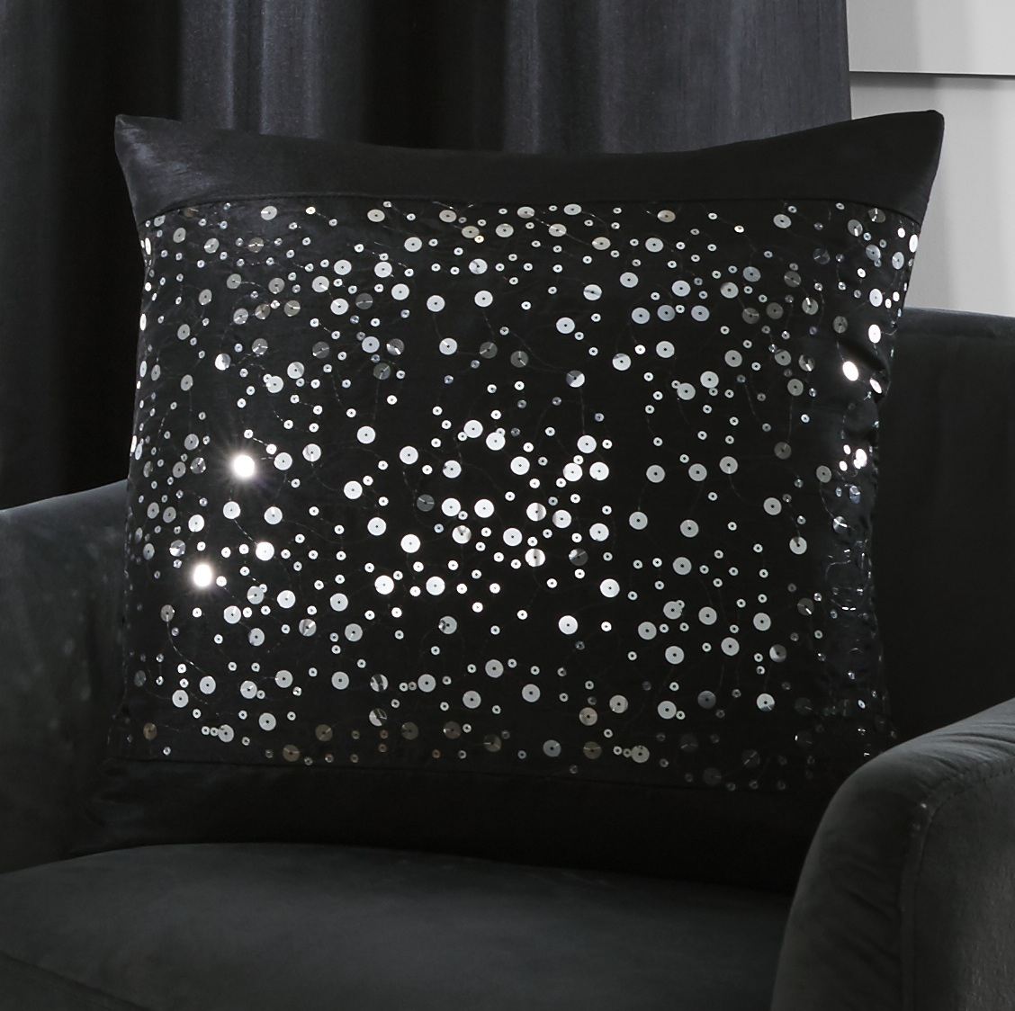 Catherine Lansfield Glitzy Eyelet Curtain Pair Fully Lined Or Cushion Cover New - Picture 4 of 16