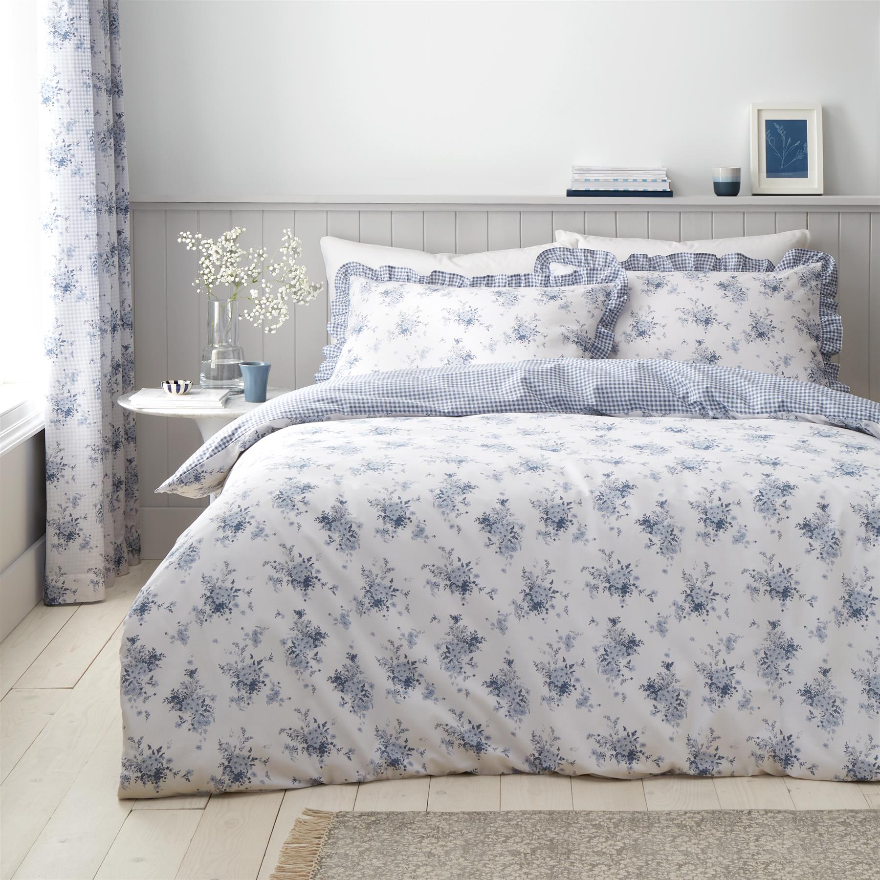 Catherine Lansfield Lucie Floral Frill Duvet Cover Set Accessories Bedding Blue - Picture 11 of 42