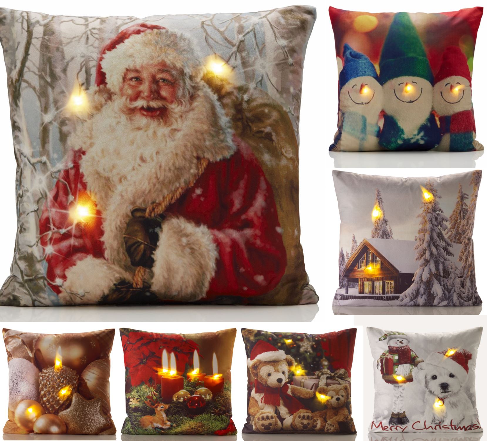 Natale Illuminato A Led Copricuscino Custodia Cuscino Decorativo Oro Inverno New Ebay