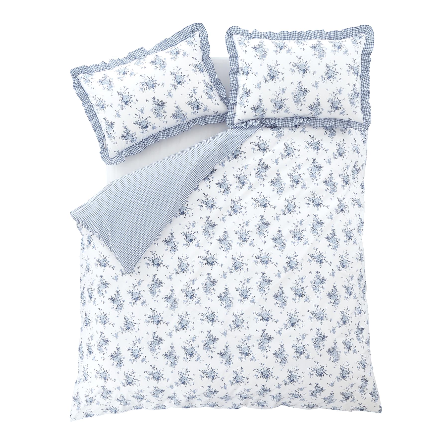 Catherine Lansfield Lucie Floral Frill Duvet Cover Set Accessories Bedding Blue - Picture 17 of 42