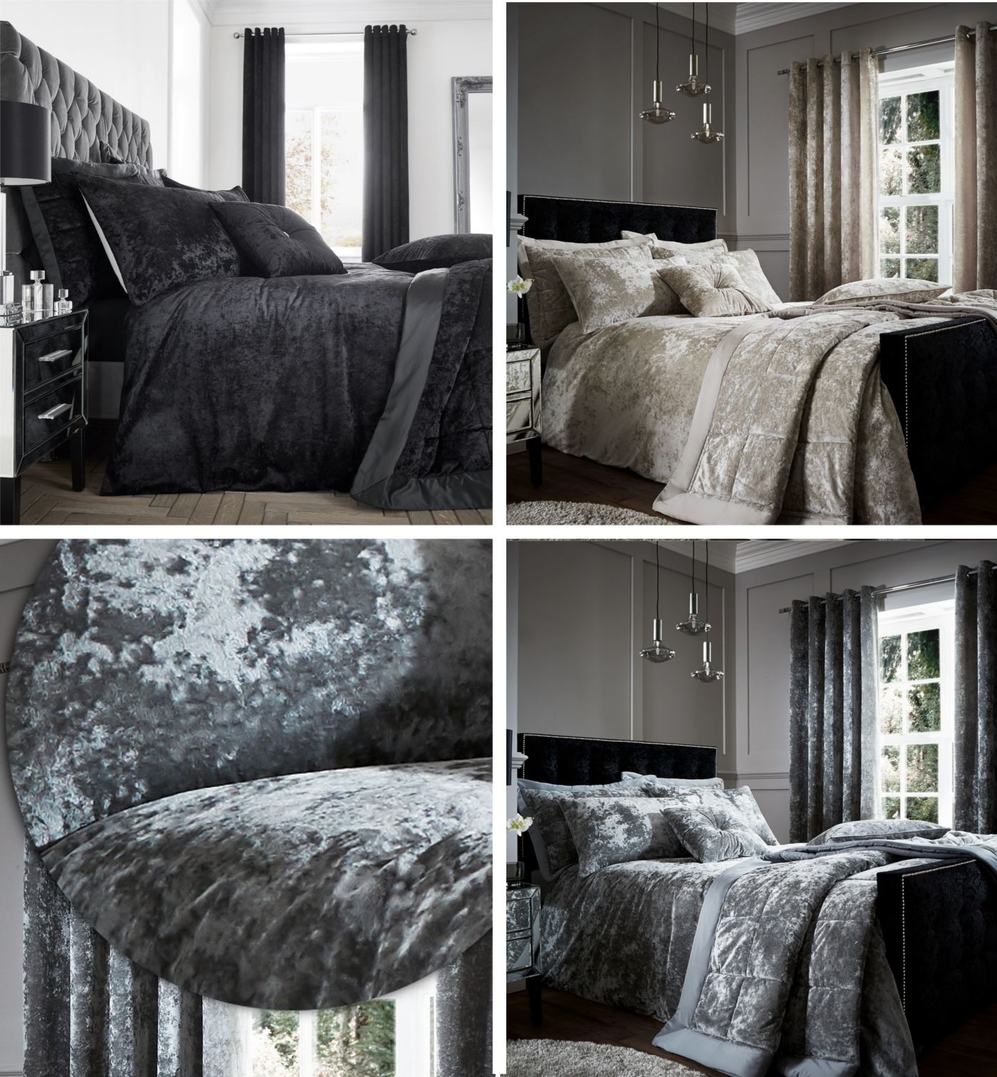 Catherine Lansfield Crushed Velvet Duvet Cover Bedding Bed Set OR