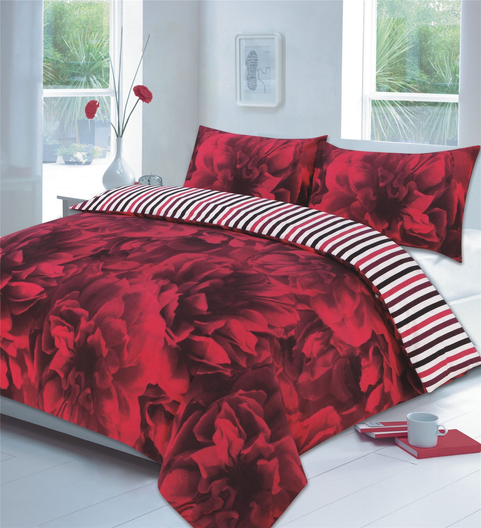 Rose Floral Lilac Or Teal Or Red Duvet Cover & P/case Bedding Bed Sets