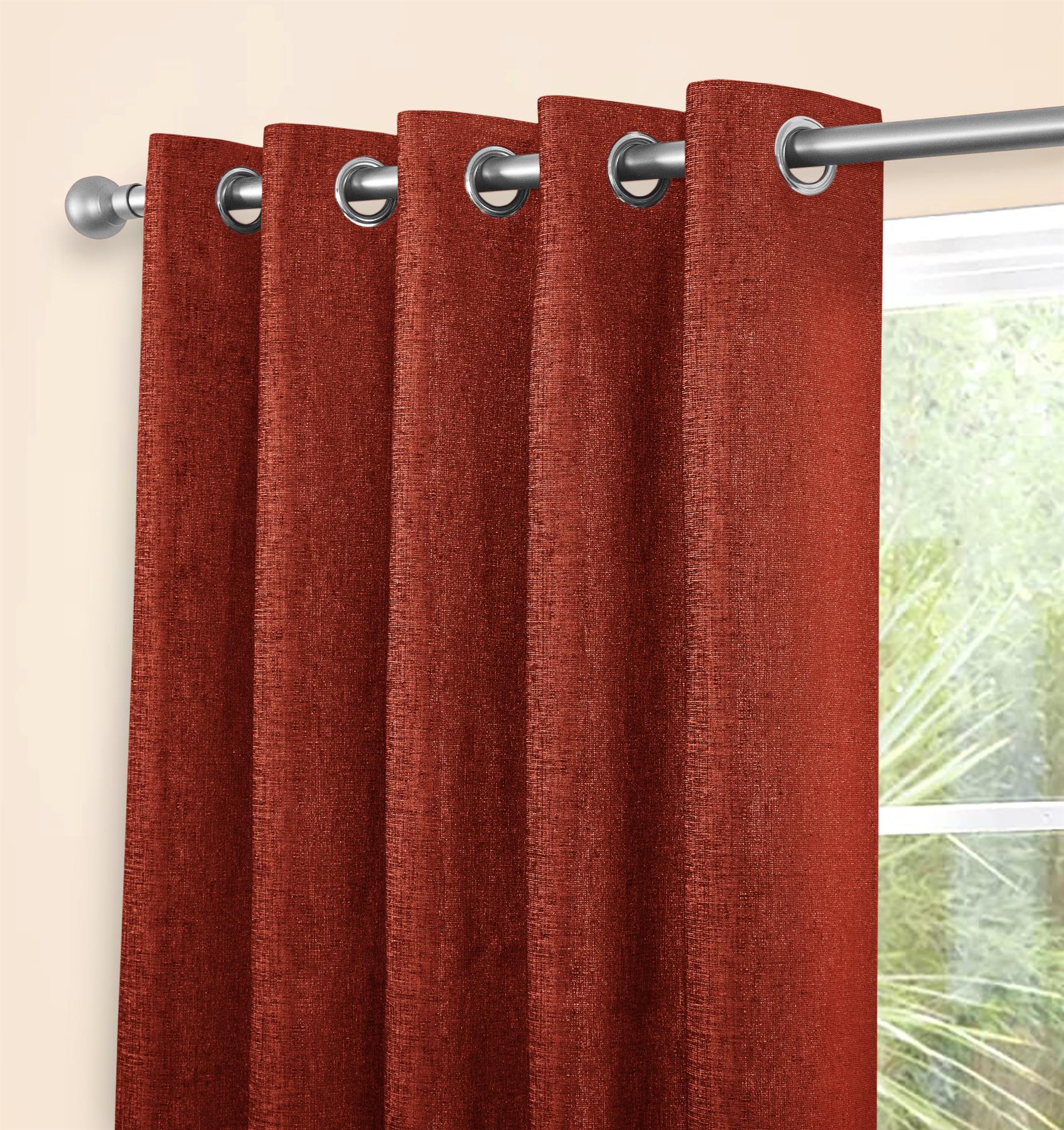 Thermally Lined Door Curtains Eyelet Ring Top Curtain Ready Made Chenille - Picture 29 of 31