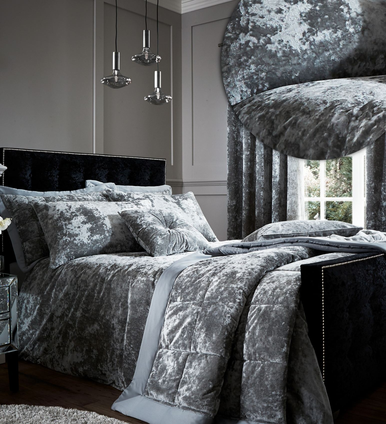 Catherine Lansfield Crushed Velvet Duvet Cover Bedding Bed Set OR