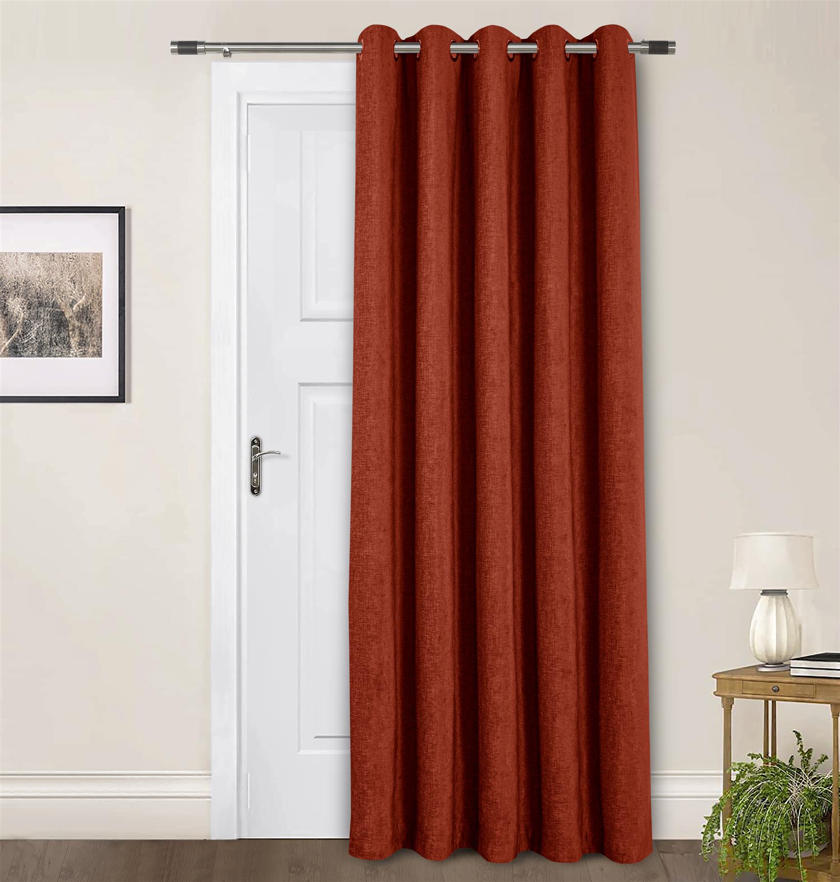 Thermally Lined Door Curtains Eyelet Ring Top Curtain Ready Made Chenille - Picture 28 of 31