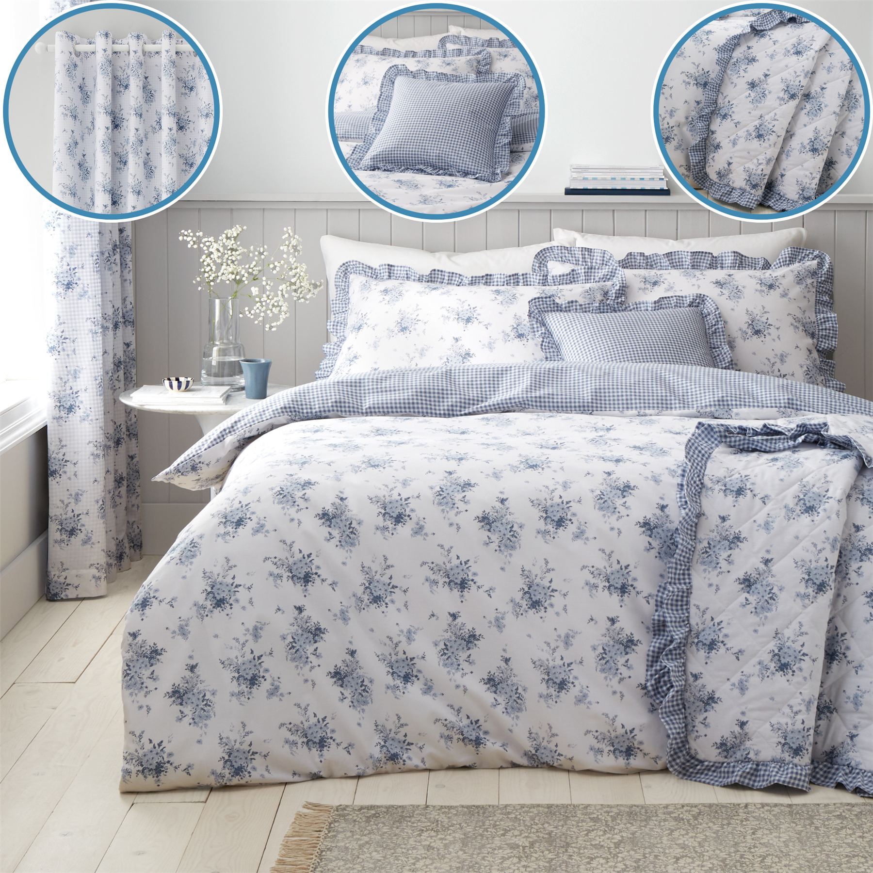 Catherine Lansfield Lucie Floral Frill Duvet Cover Set Accessories Bedding Blue - Picture 19 of 42