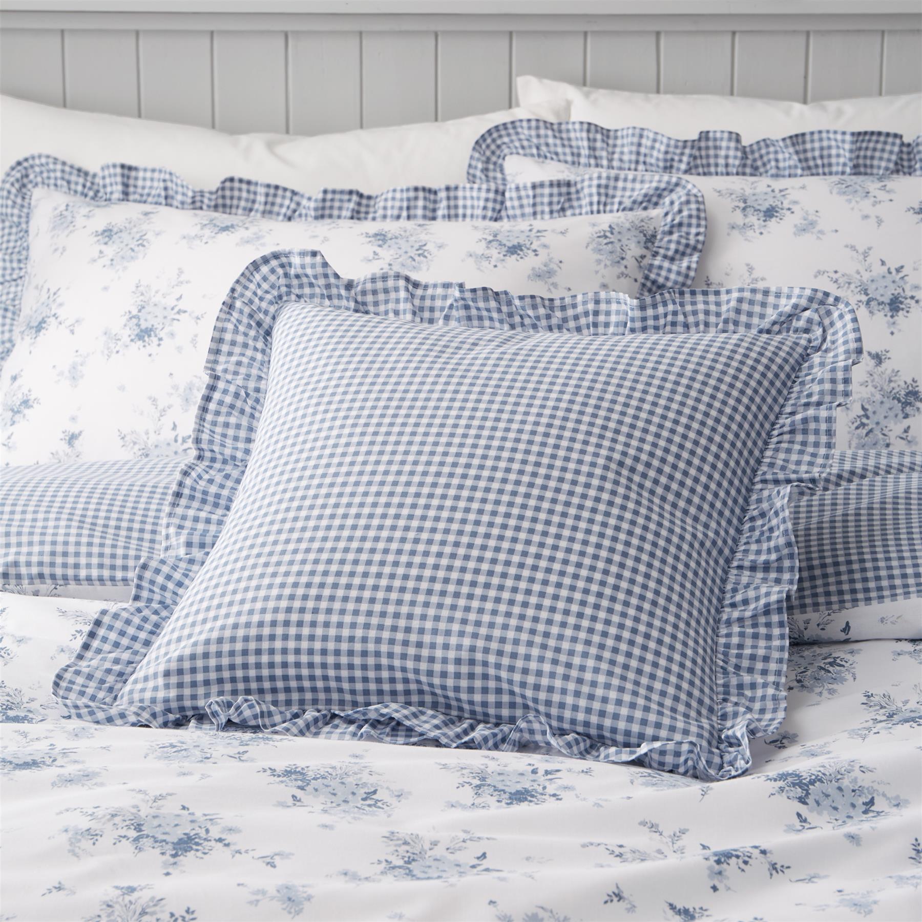 Catherine Lansfield Lucie Floral Frill Duvet Cover Set Accessories Bedding Blue - Picture 26 of 42