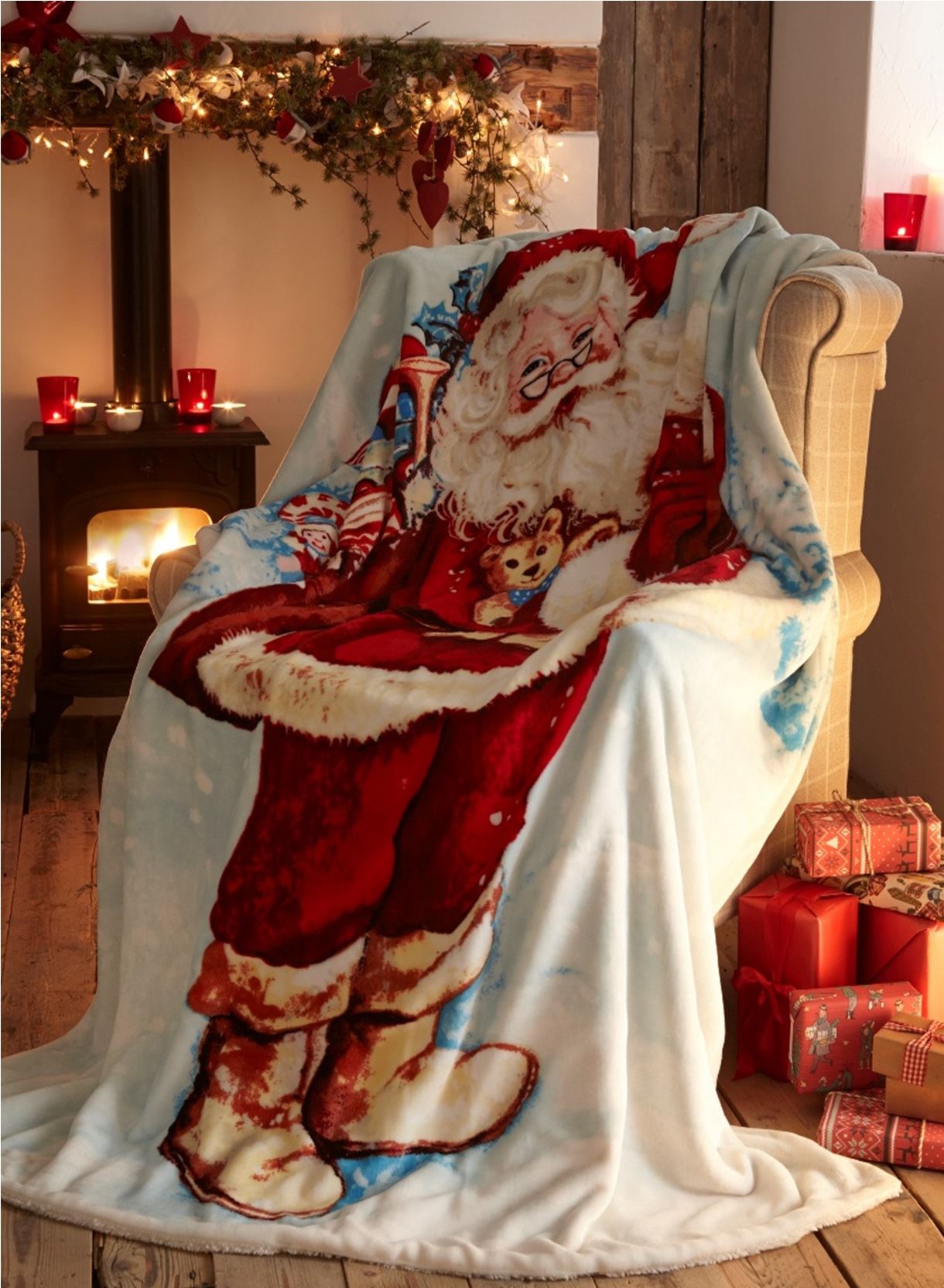 Christmas Fleece Throw Blankets Sherpa Xmas Festive Warm Soft Santa