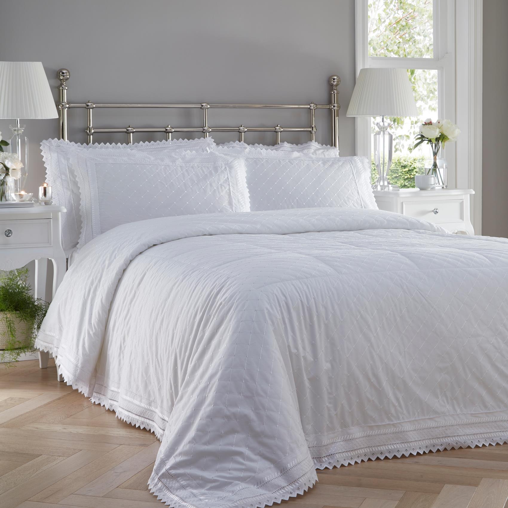 Balmoral Broderie Anglaise Quilted Bedspread Throw Throwover Set 3 Colours - Picture 8 of 10