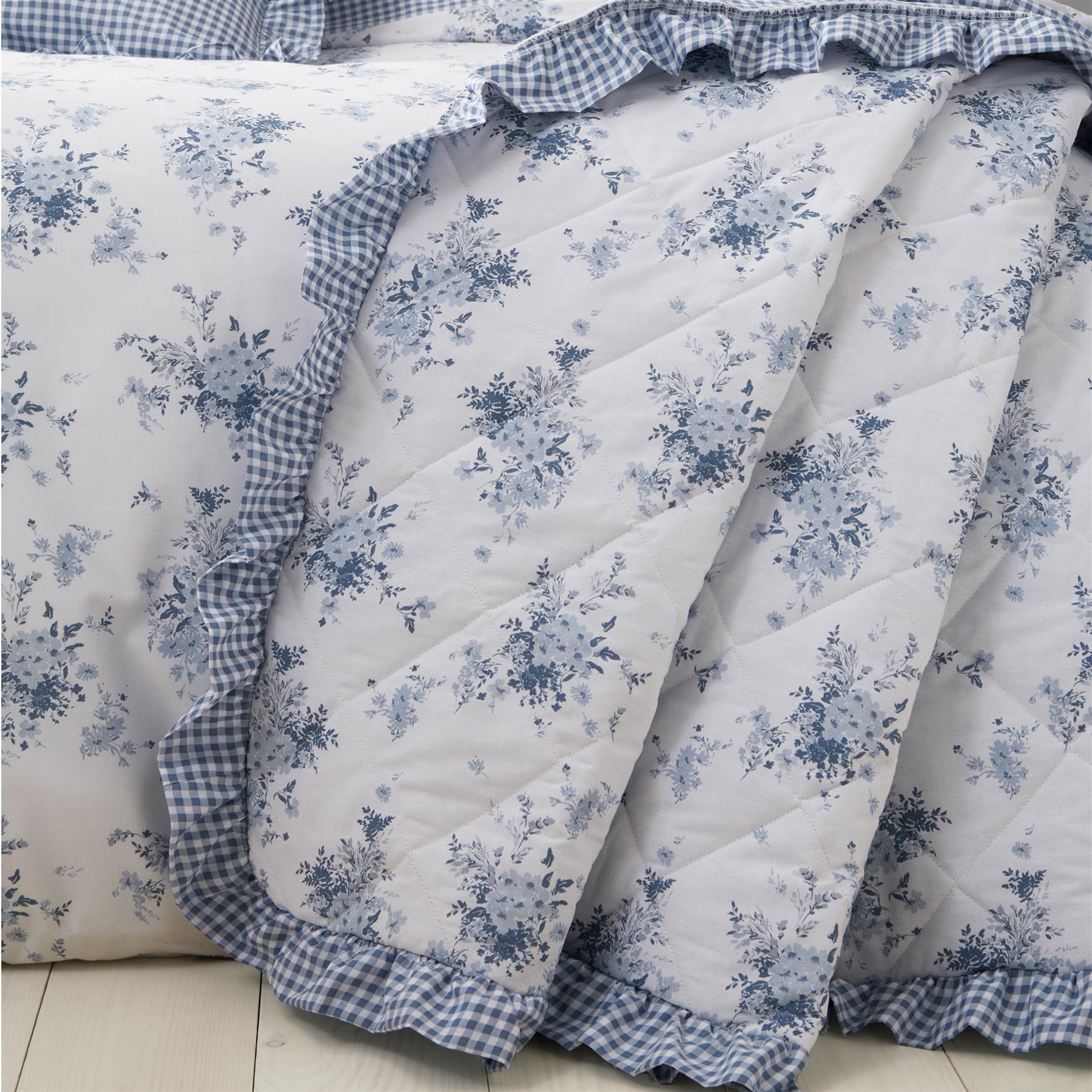 Catherine Lansfield Lucie Floral Frill Duvet Cover Set Accessories Bedding Blue - Picture 22 of 42
