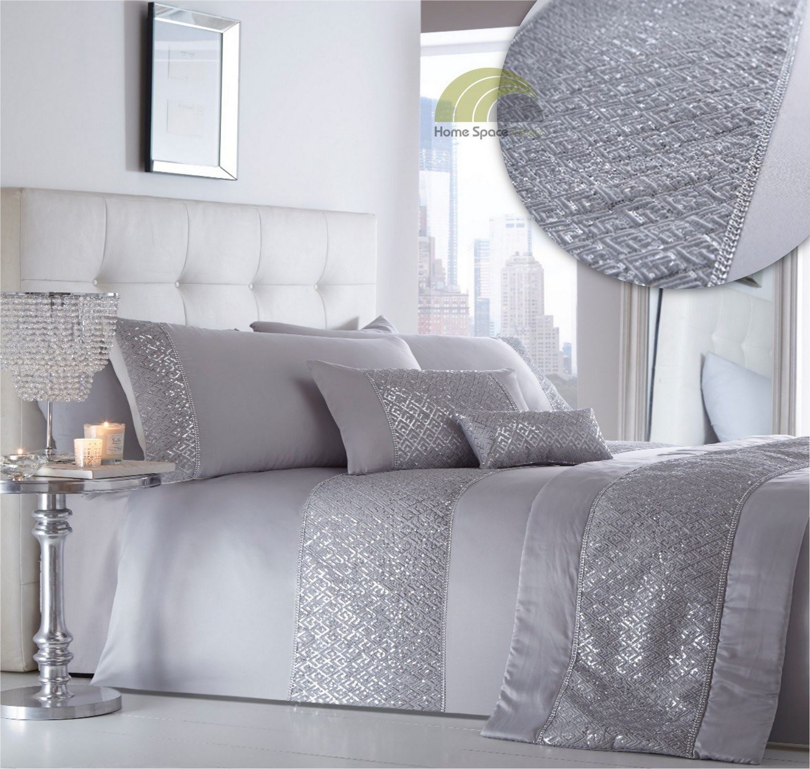 Sequined Silver Duvet Cover Bedding Bed Set Or Cushion Or Curtains Or Runner New eBay
