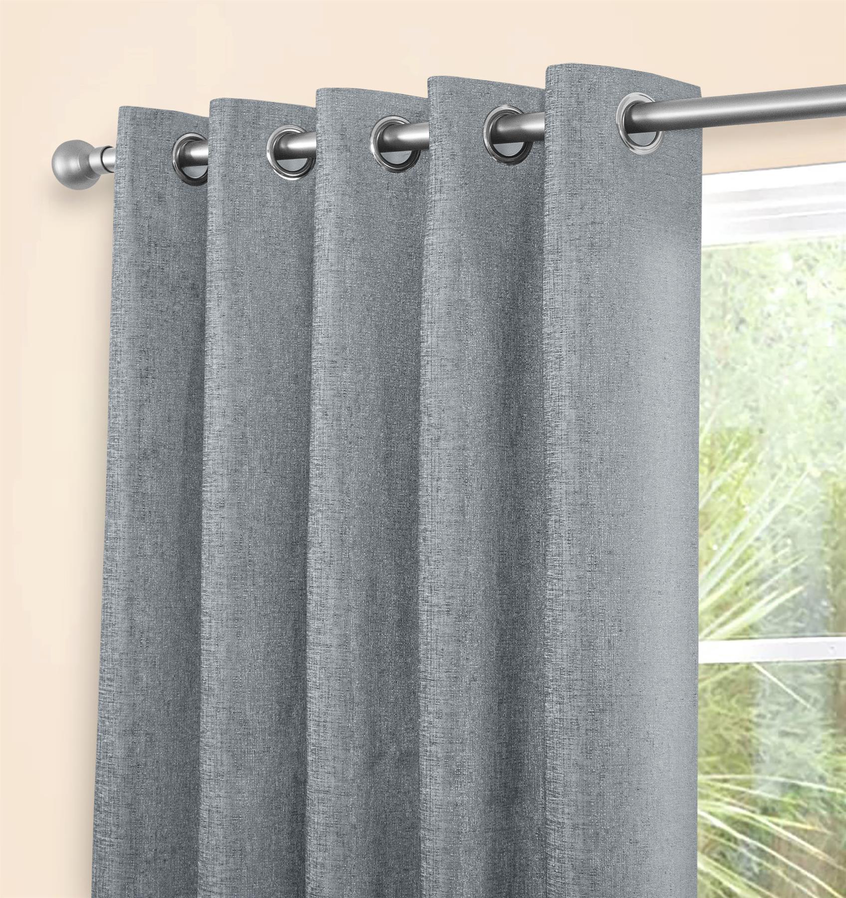 Thermally Lined Door Curtains Eyelet Ring Top Curtain Ready Made Chenille - Picture 25 of 31