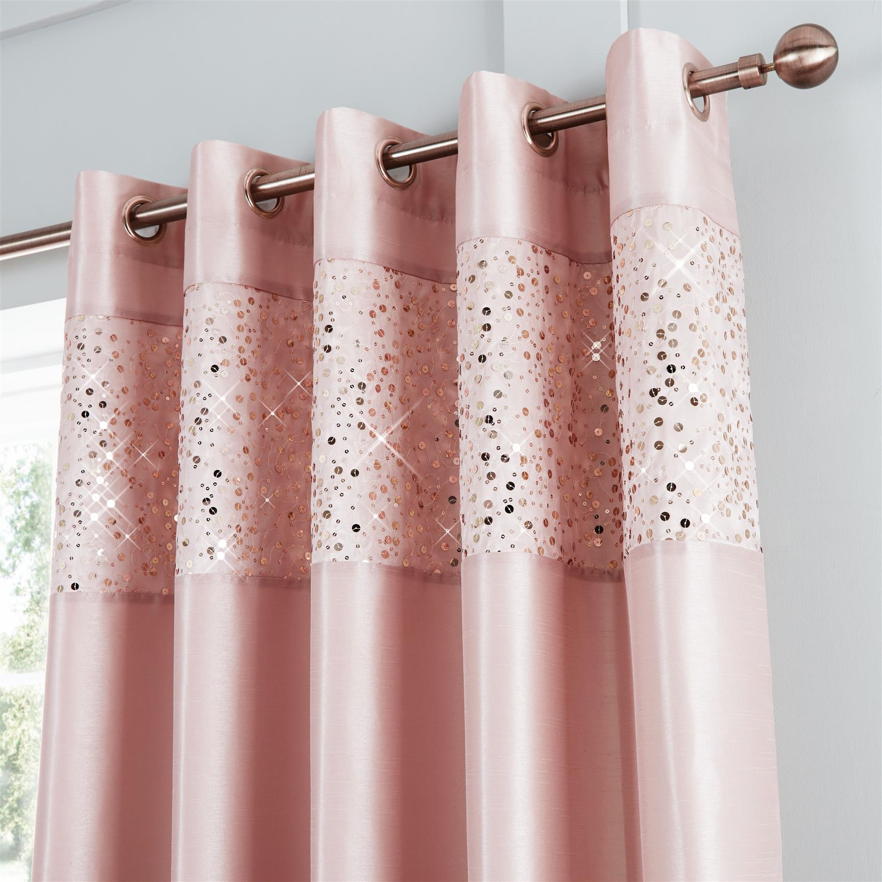 Catherine Lansfield Glitzy Eyelet Curtain Pair Fully Lined Or Cushion Cover New - Picture 10 of 16