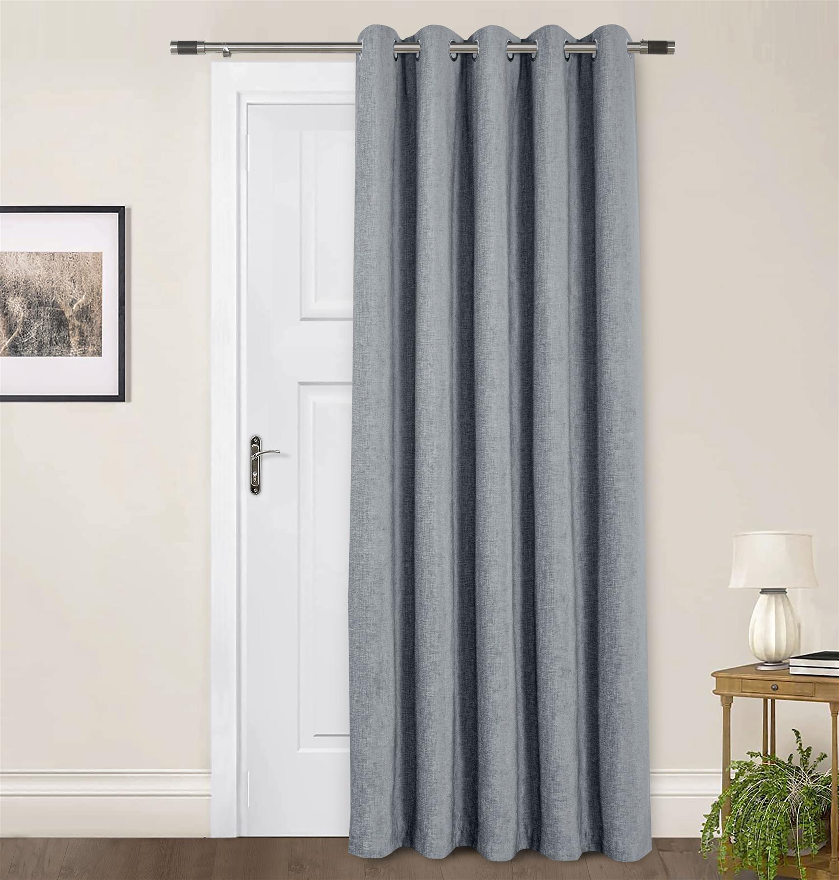 Thermally Lined Door Curtains Eyelet Ring Top Curtain Ready Made Chenille - Picture 24 of 31