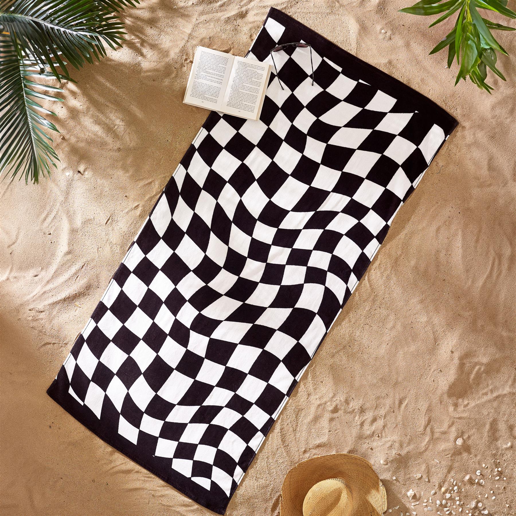 Catherine Lansfield Beach Towel Sunbed Lounger Cotton Patterned Plain - Picture 13 of 52