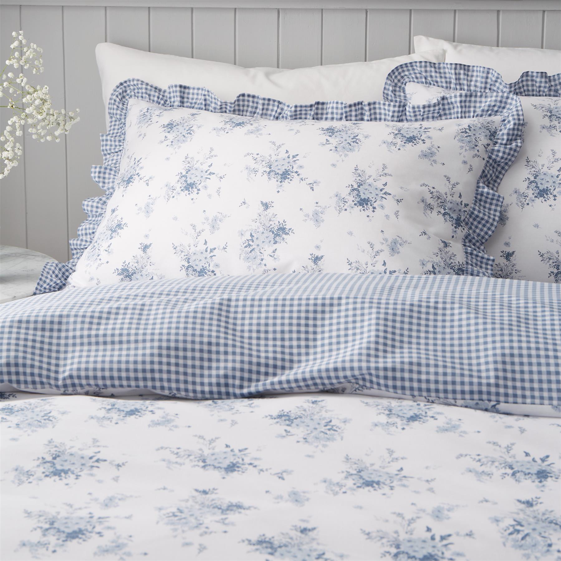 Catherine Lansfield Lucie Floral Frill Duvet Cover Set Accessories Bedding Blue - Picture 13 of 42
