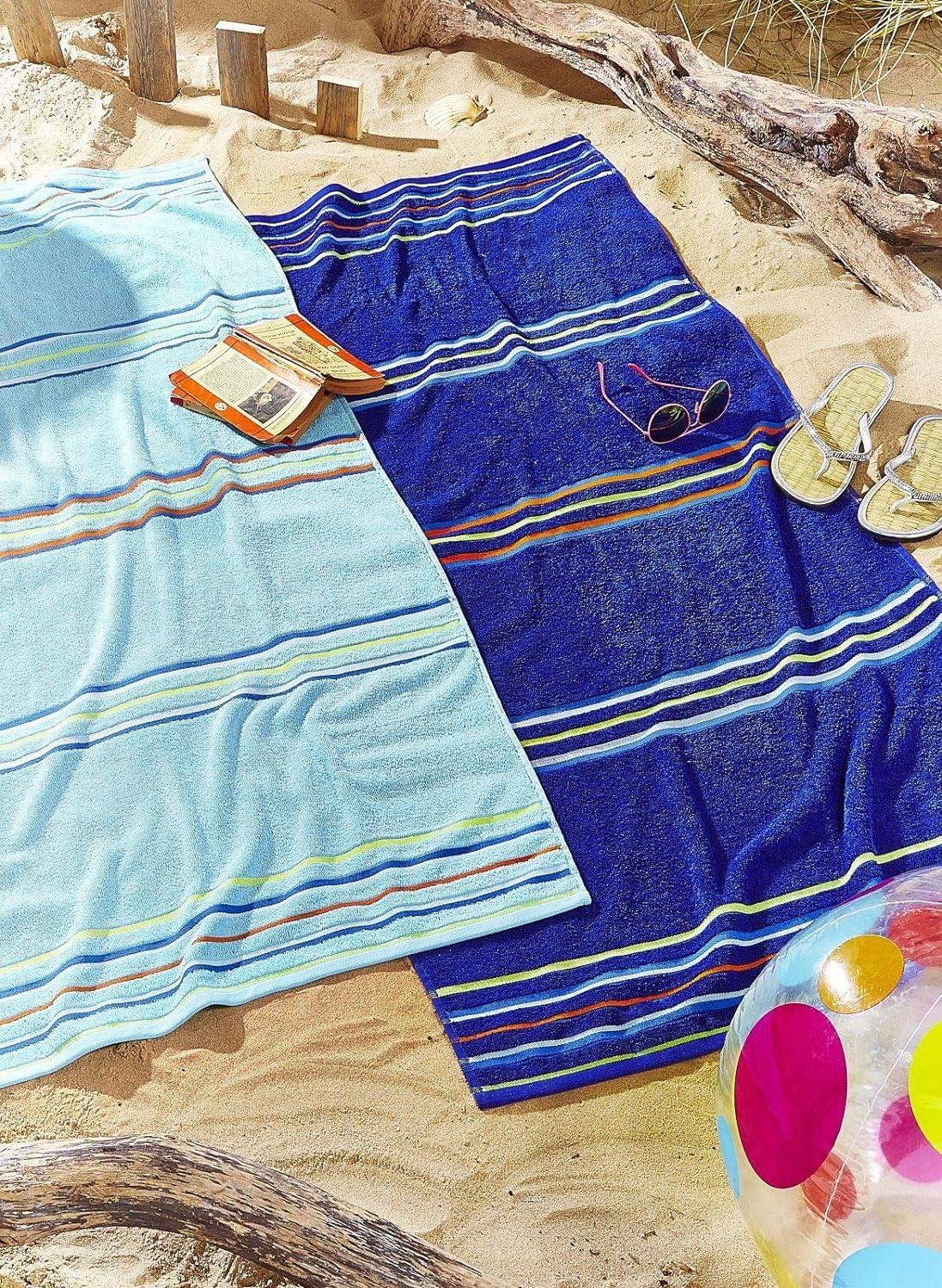 Catherine Lansfield Beach Towel Sunbed Lounger Striped Rainbow Plain Cotton x2 - Picture 7 of 16