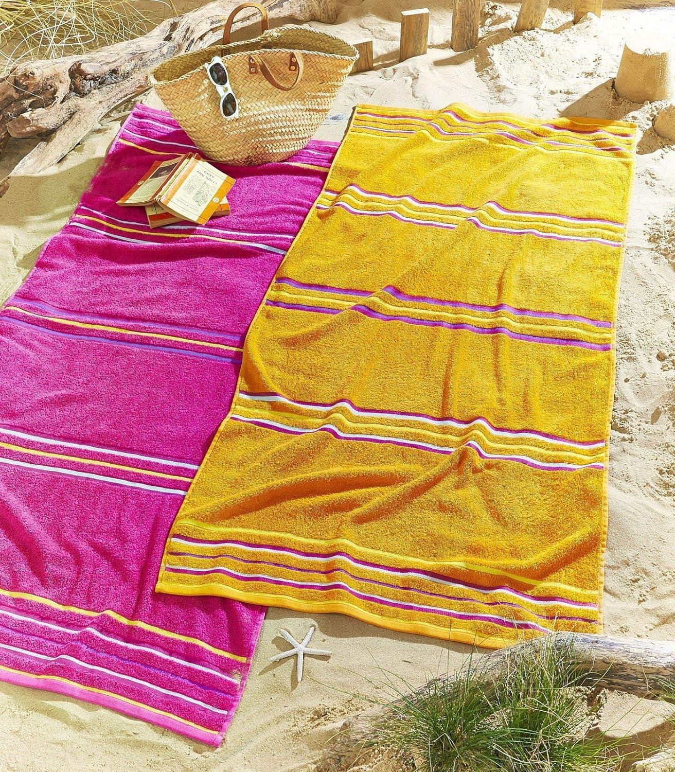 Catherine Lansfield Beach Towel Sunbed Lounger Striped Rainbow Plain Cotton x2 - Picture 12 of 16