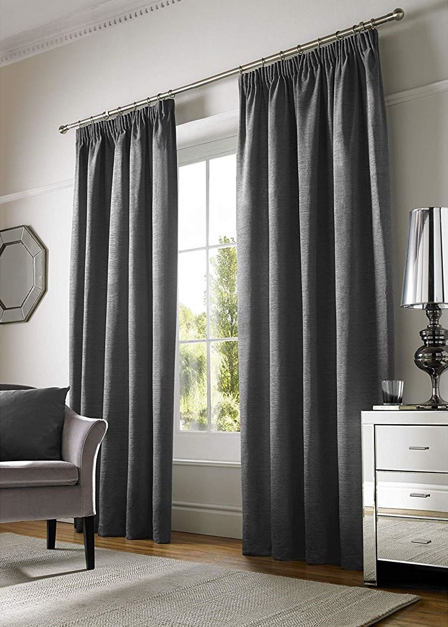 Chenille Plain Curtains Ring Top or Taped Eyelet Fully Lined Ready Made