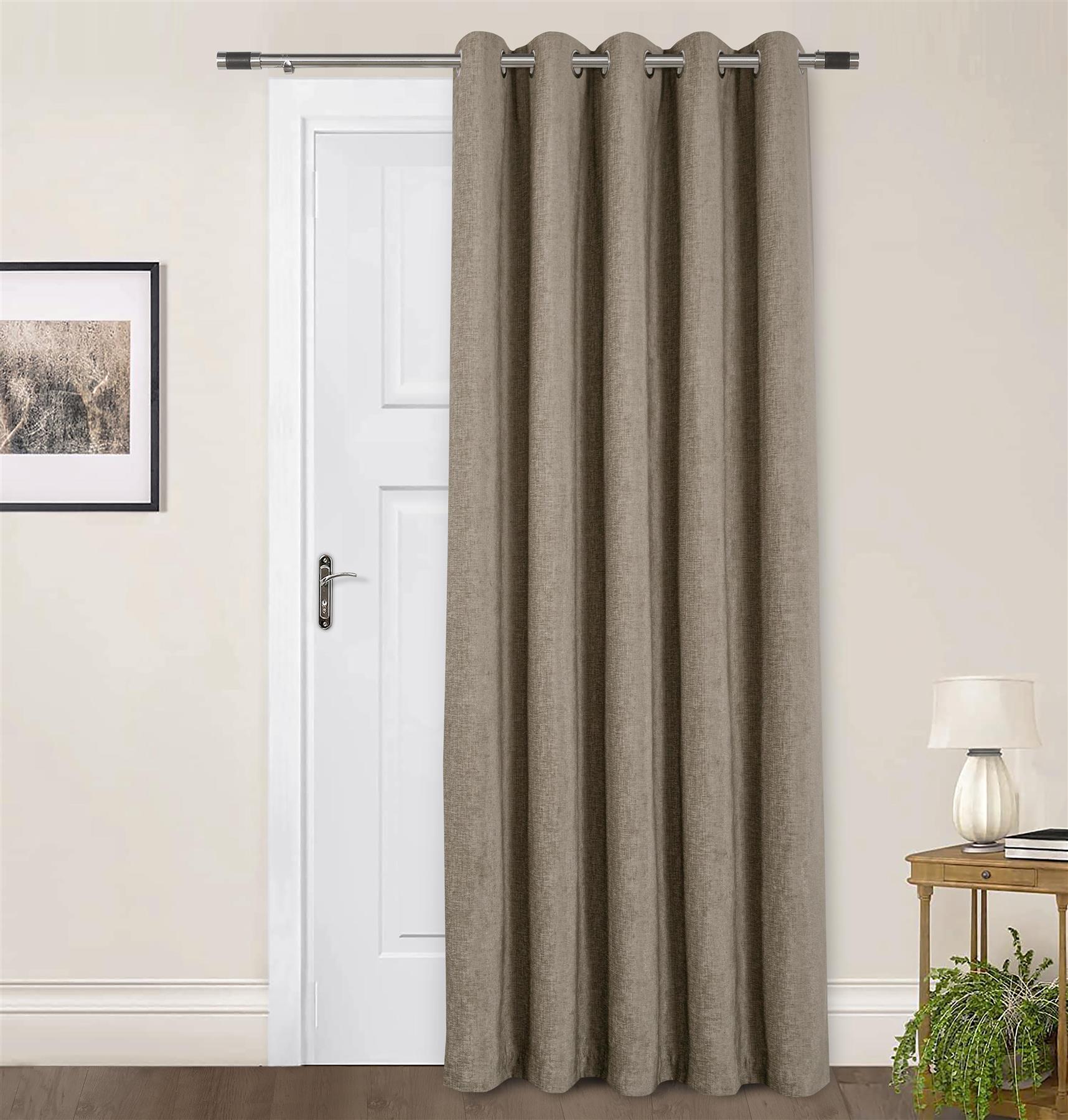 Thermally Lined Door Curtains Eyelet Ring Top Curtain Ready Made Chenille - Picture 12 of 31