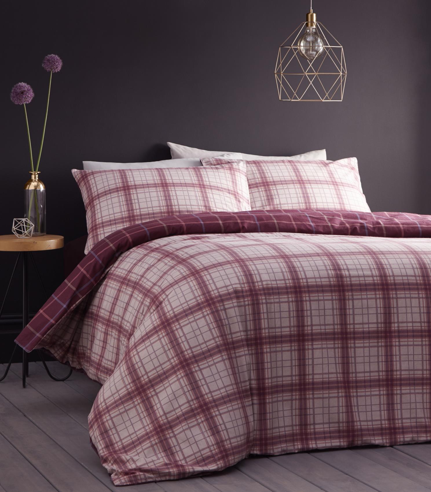 Checked 100 Brushed Cotton Duvet Cover Bed Set Bedding Flannelette