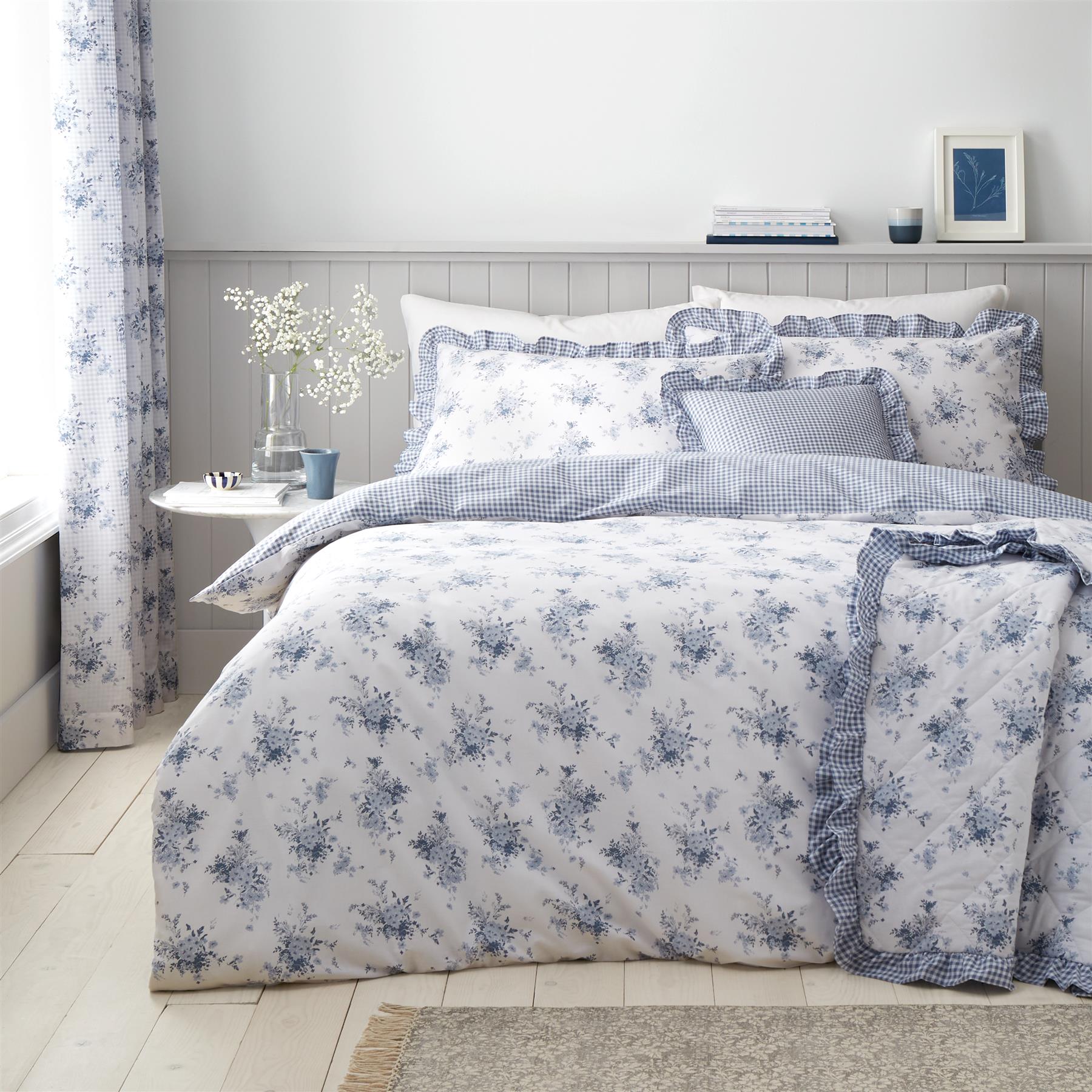 Catherine Lansfield Lucie Floral Frill Duvet Cover Set Accessories Bedding Blue - Picture 41 of 42