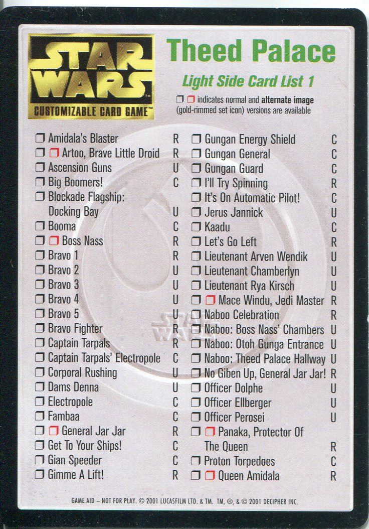 Theed Palace Docking Bay Light Side Star Wars CCG Coruscant Common Naboo