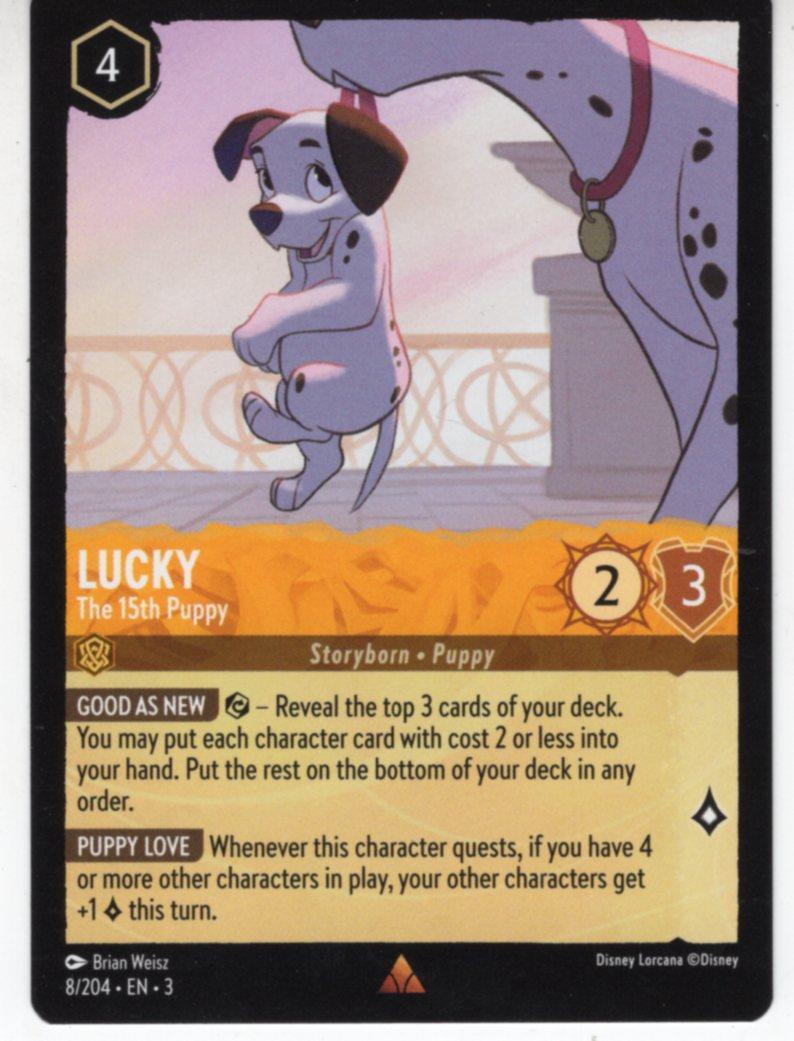 lorcana into the inklands most expensive cards Lorcana Into The Inklands Rare Card #8 Lucky - The 15th Puppy