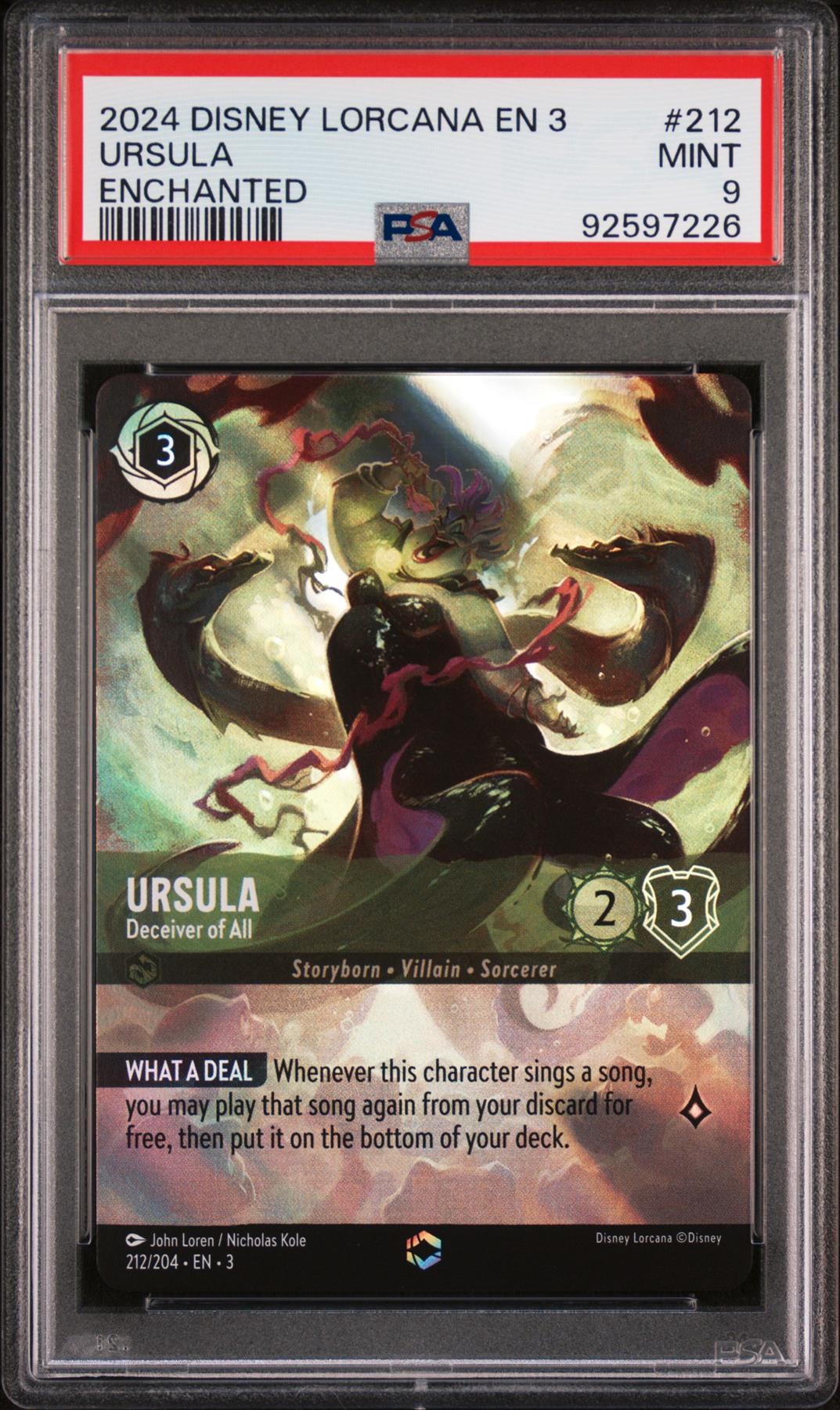 lorcana into the inklands enchanted cards Disney Lorcana Into The Inklands Enchanted Card #212 Ursula PSA 9