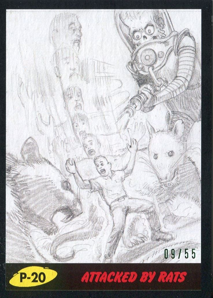Mars Attacks The Revenge Green Pencil Art Base Card P-1 Mars Destroyed
