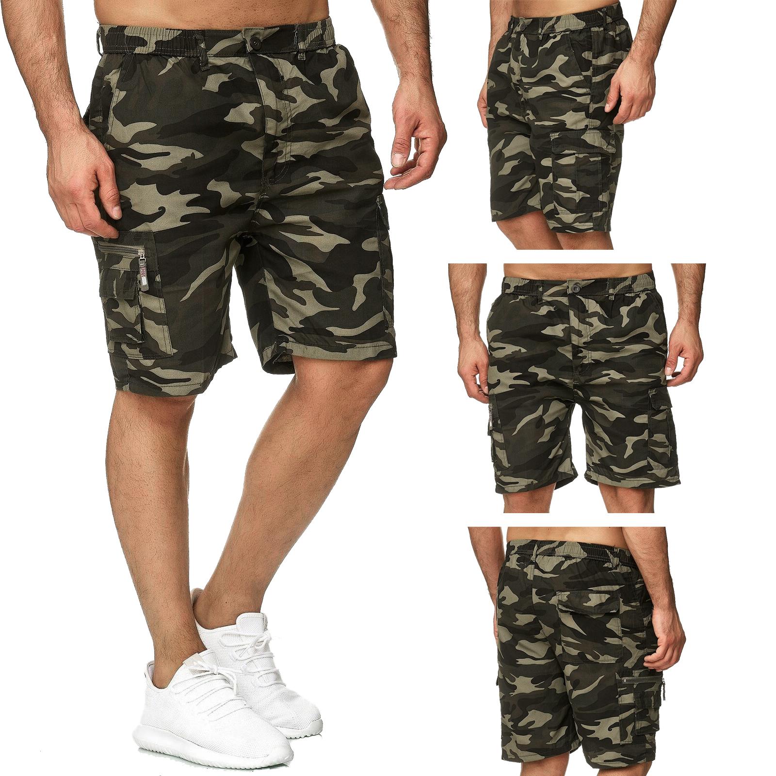 Mens Cargo Combat Multi Pocket Elasticated Waist Size Plain Lightweight Shorts - Picture 6 of 9