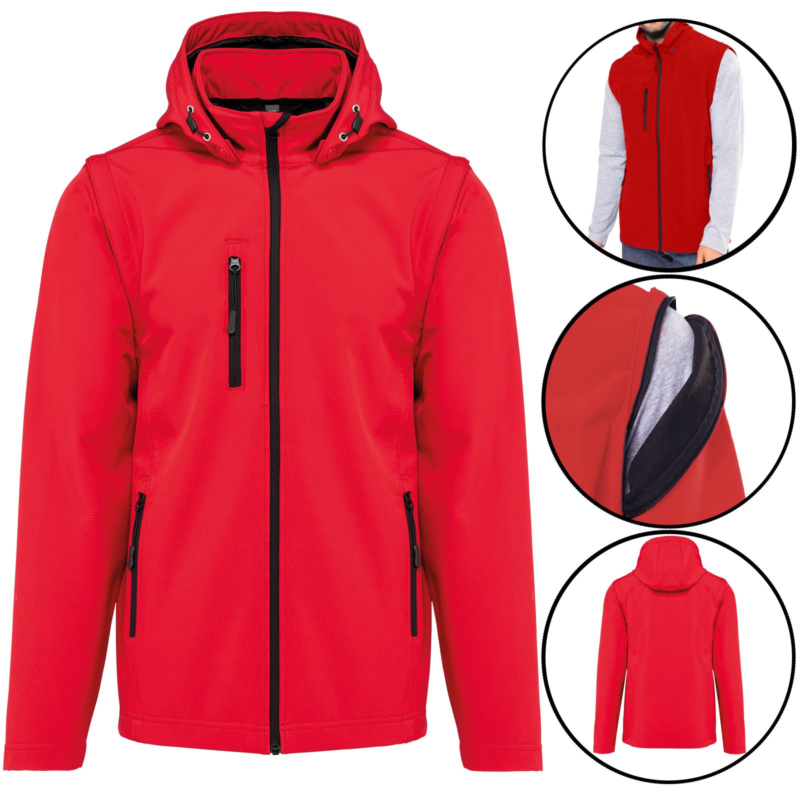 Mens Soft Shell Fleece Lined Waterproof Removable Zip Off Sleeves & Hood Jacket - Picture 7 of 8