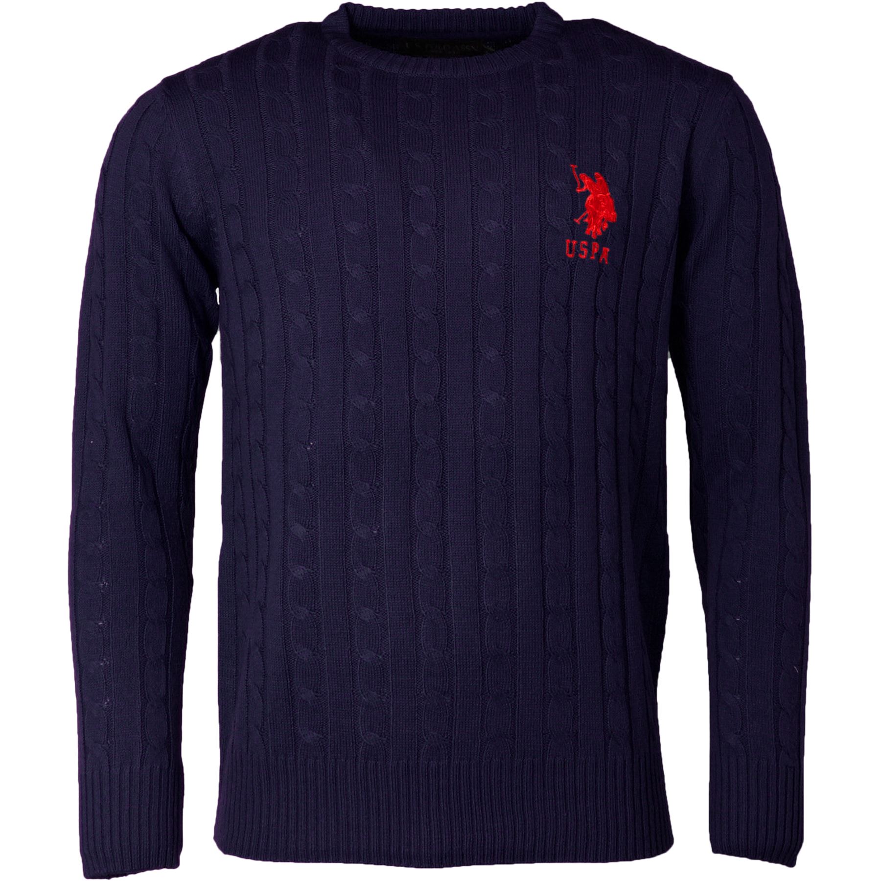 Mens Long Sleeve Cableknit Jumper Crew Neck US Polo Assn Branded Top