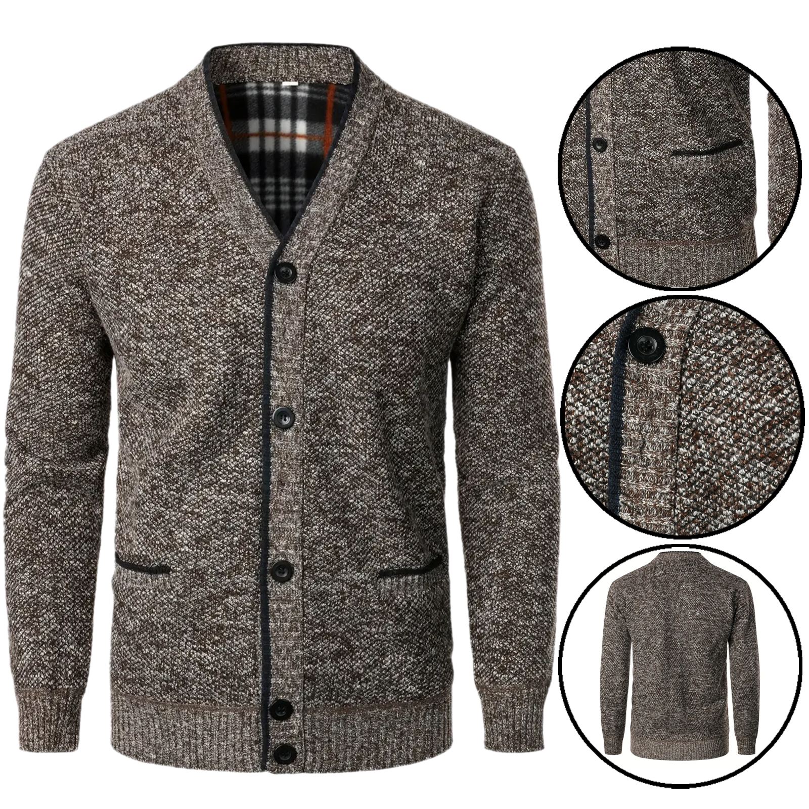 Mens Knitted Thermal Button Up Cardigan Fleece Lined Warm Winter Sweater Jumper - Picture 5 of 6