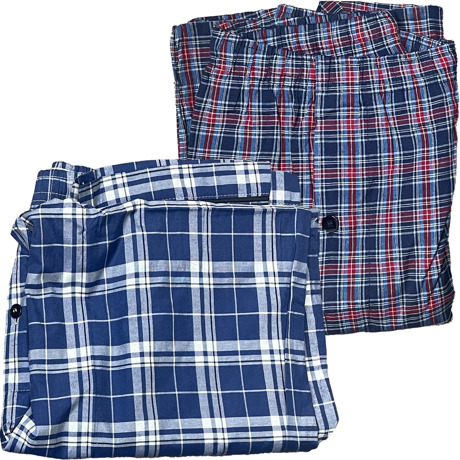 2 Pack Mens Pyjama Trousers PJ Pants Bottoms Lounge Cotton Woven Check Nightwear