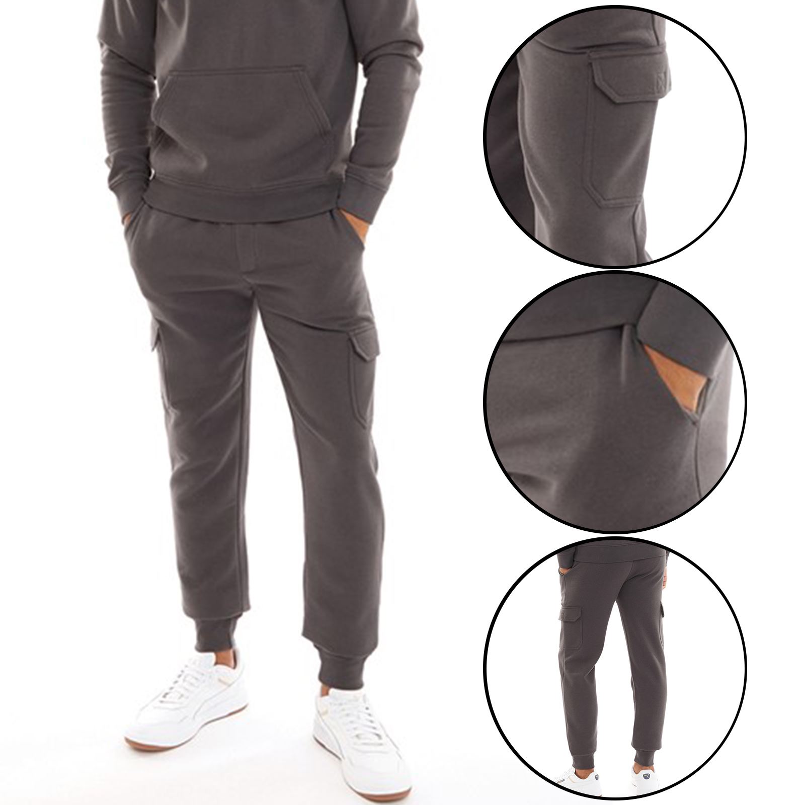 Burton Mens Cargo Fleece Joggers Elasticated Waist Stretch Combat Gym Trousers