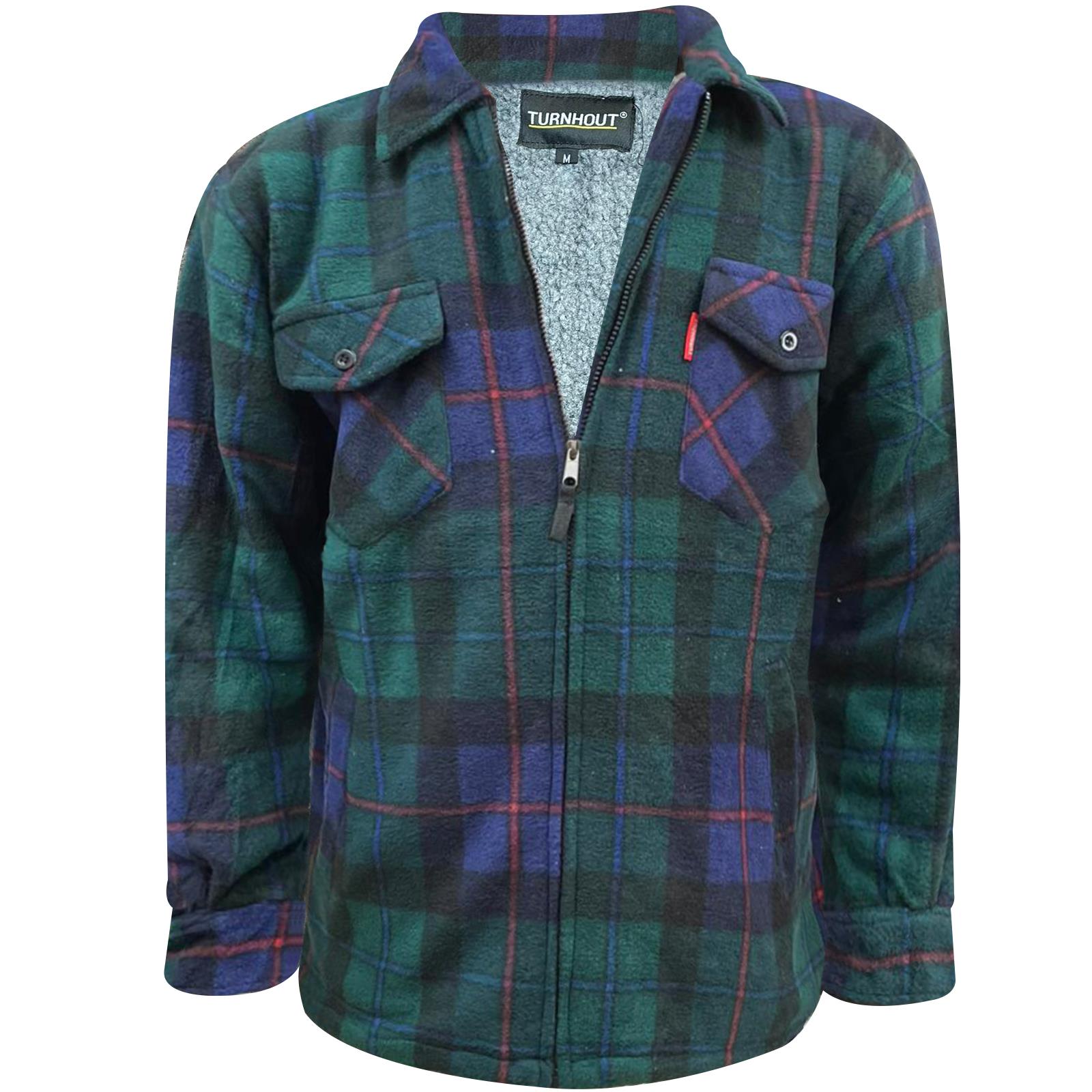 Mens Fleece Lined Lumberjack Padded Shirt Jacket Fur Lined Sherpa