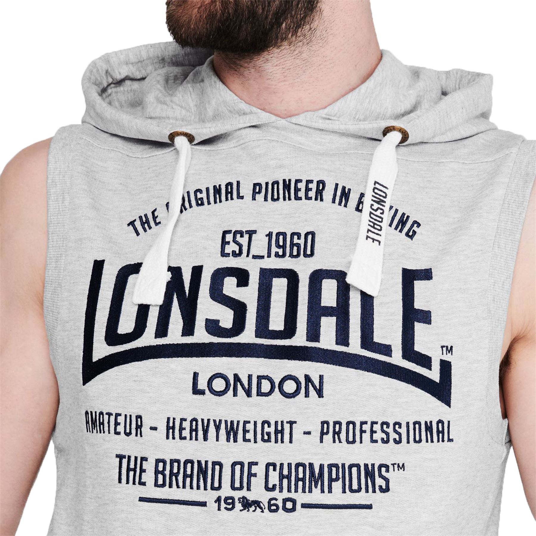 Mens Lonsdale Full Zip Boxing Sleeveless Hoodie Training Top Fleece Gym